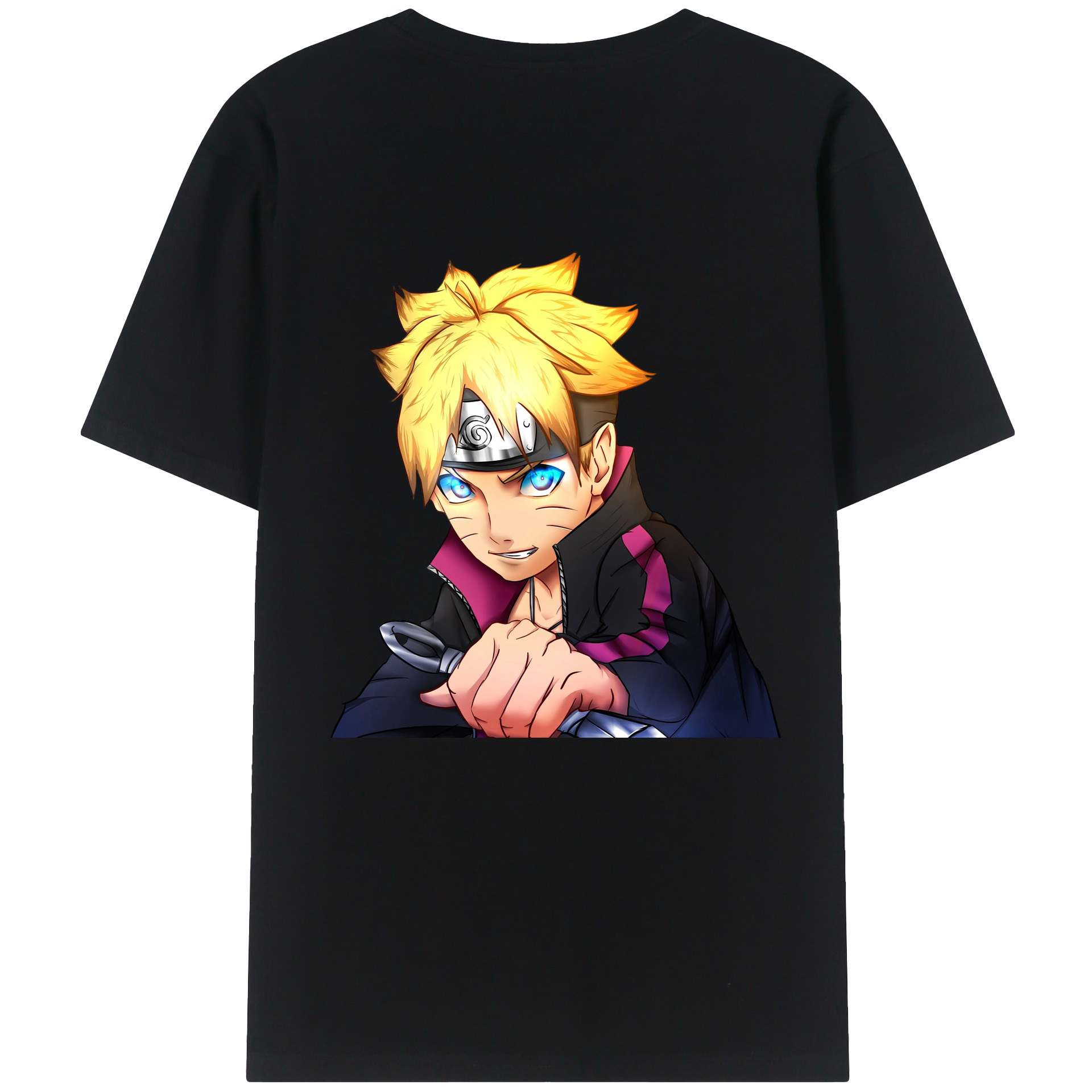 （画像用） NARUTO -ナルト- うずまき ボルト Uzumaki Boruto 綿100％ メンズ半袖Tシャツ（バックプリント） 通気性