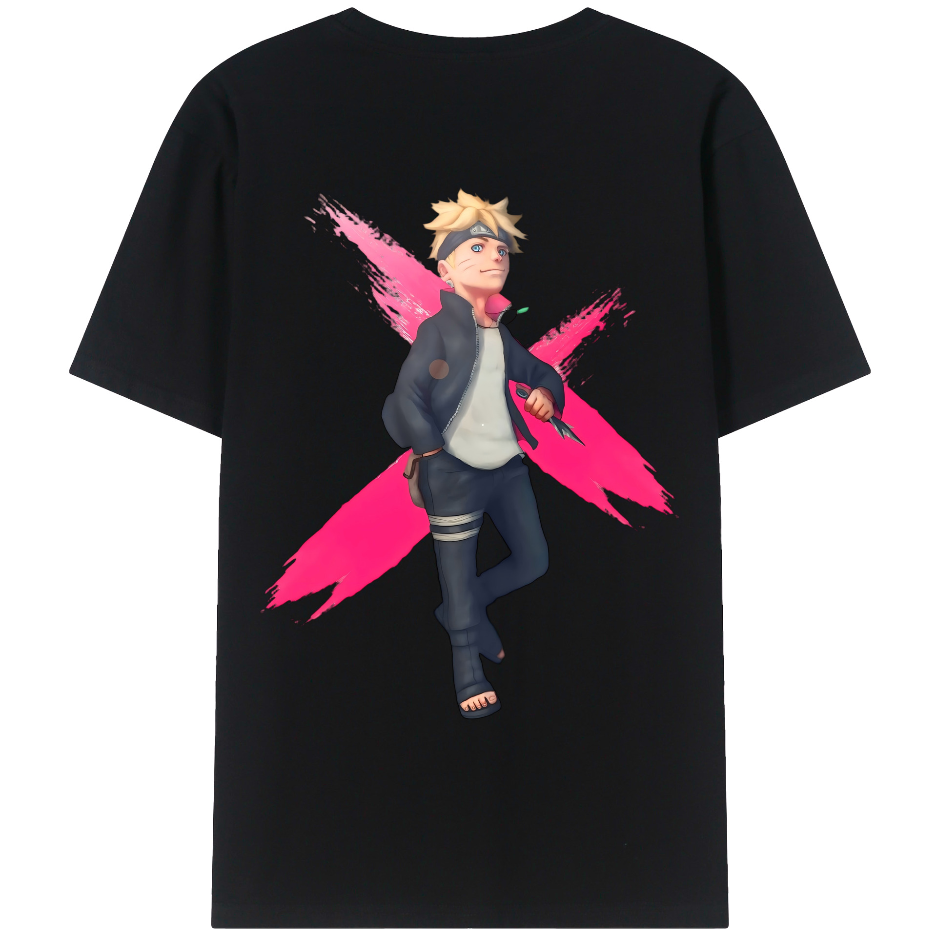 （画像用） NARUTO -ナルト- うずまき ボルト Uzumaki Boruto 綿100％ メンズ半袖Tシャツ（バックプリント） 通気性