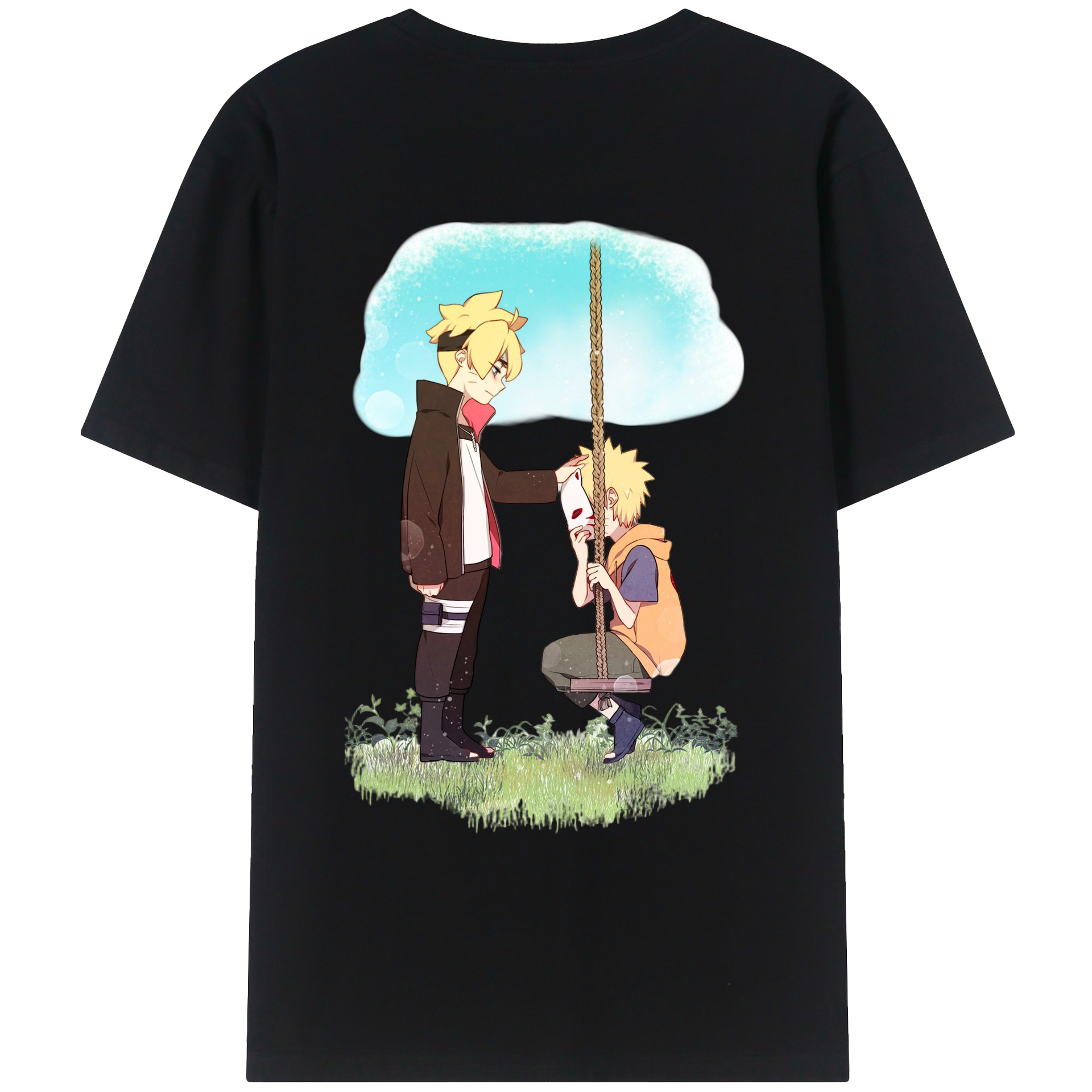 （画像用） NARUTO -ナルト- うずまき ボルト Uzumaki Boruto 綿100％ メンズ半袖Tシャツ（バックプリント） 通気性