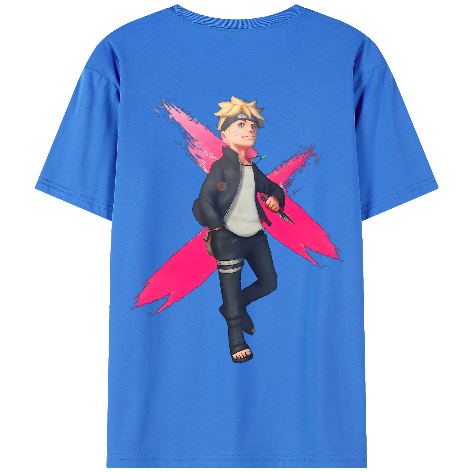 （画像用） NARUTO -ナルト- うずまき ボルト Uzumaki Boruto 綿100％ メンズ半袖Tシャツ（バックプリント） 通気性