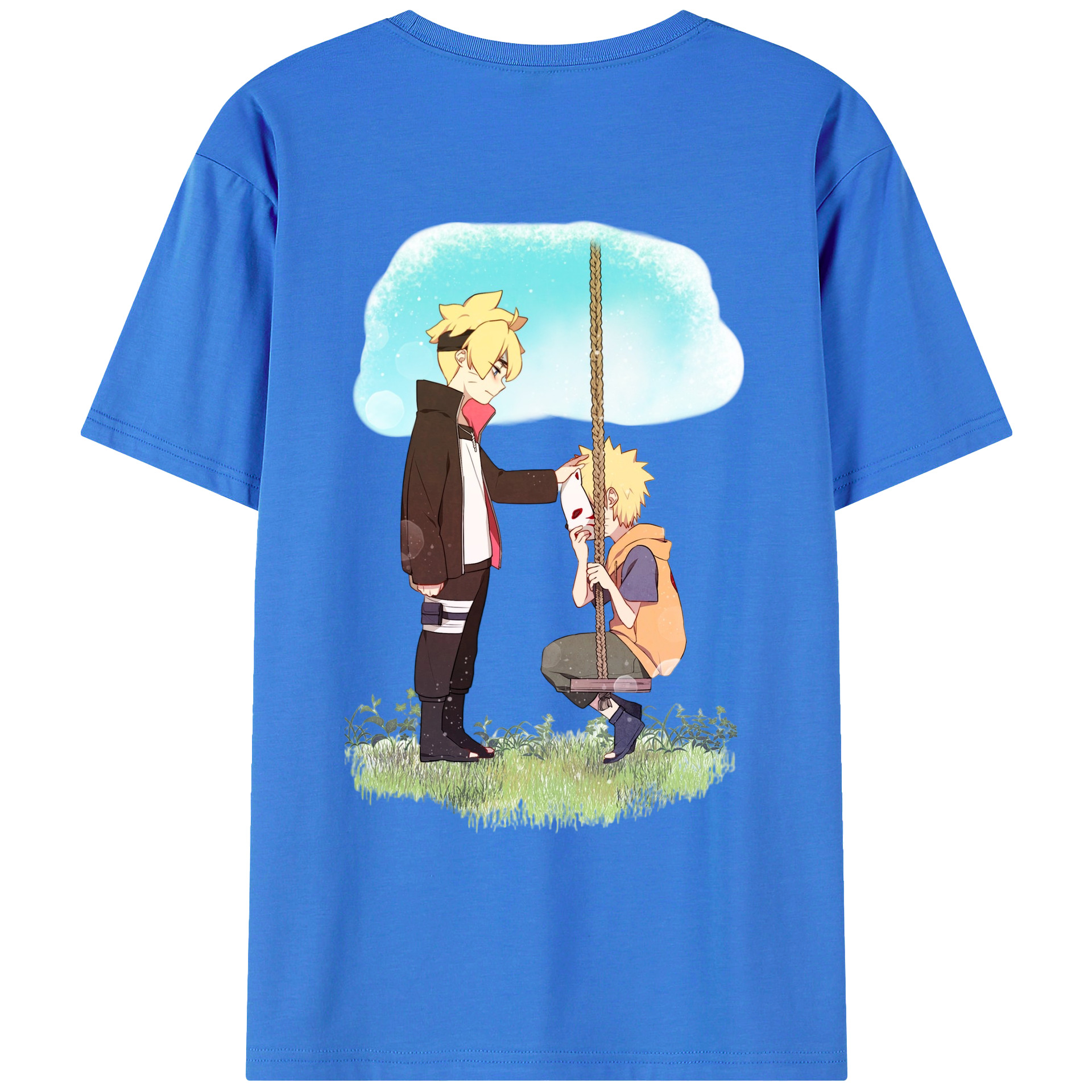 （画像用） NARUTO -ナルト- うずまき ボルト Uzumaki Boruto 綿100％ メンズ半袖Tシャツ（バックプリント） 通気性