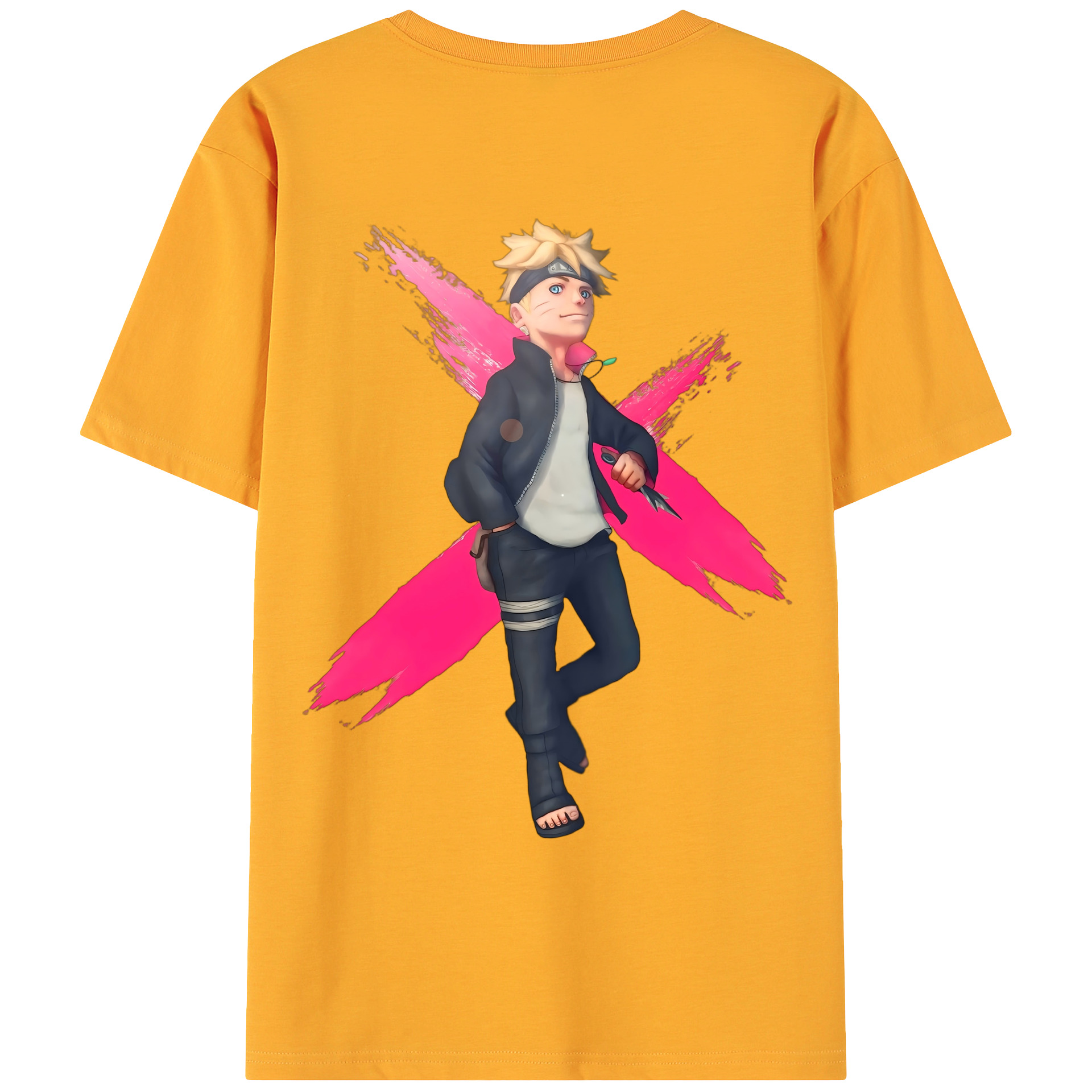 （画像用） NARUTO -ナルト- うずまき ボルト Uzumaki Boruto 綿100％ メンズ半袖Tシャツ（バックプリント） 通気性