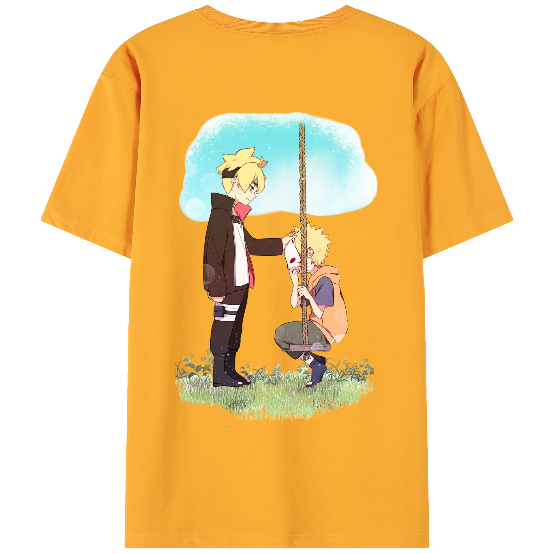 （画像用） NARUTO -ナルト- うずまき ボルト Uzumaki Boruto 綿100％ メンズ半袖Tシャツ（バックプリント） 通気性