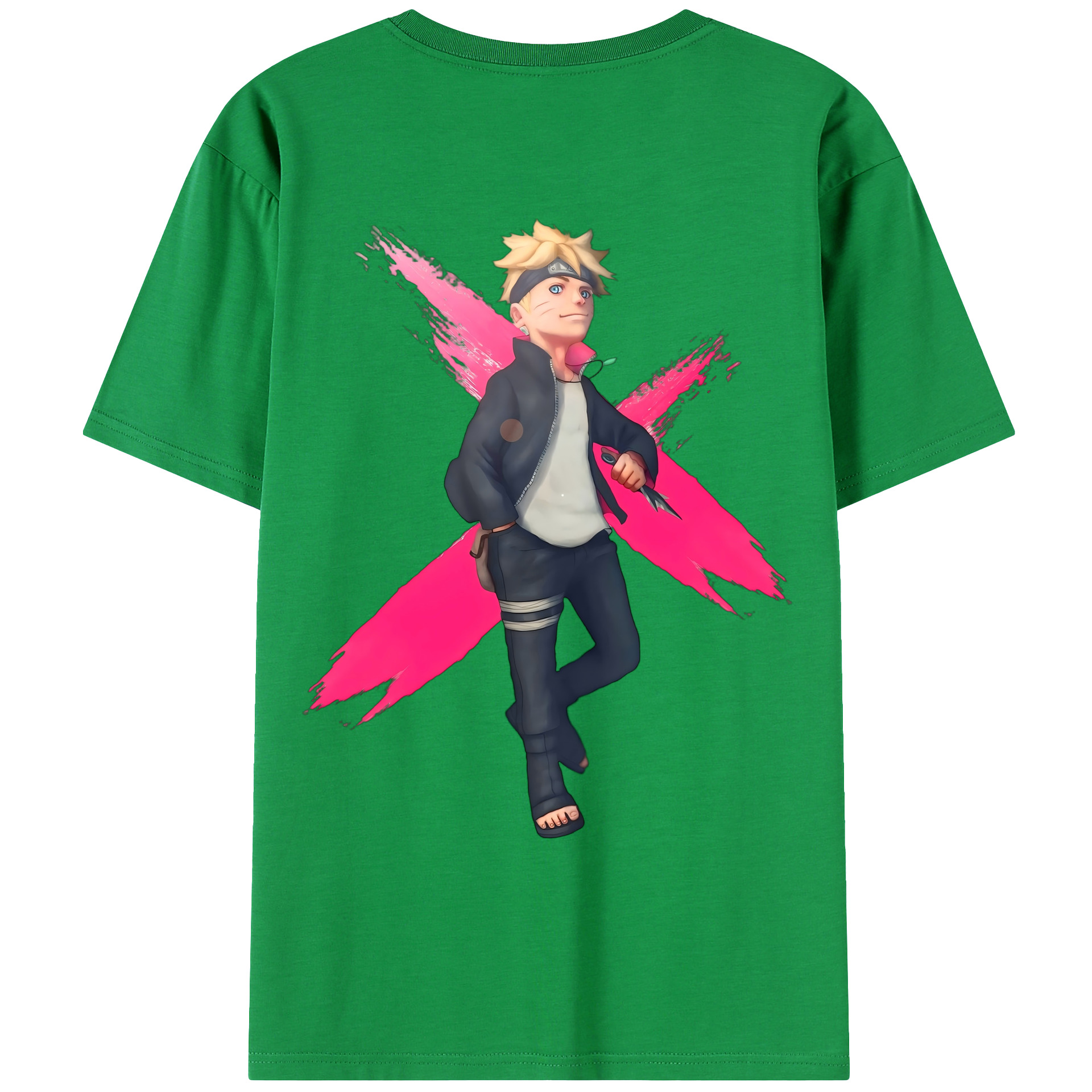 （画像用） NARUTO -ナルト- うずまき ボルト Uzumaki Boruto 綿100％ メンズ半袖Tシャツ（バックプリント） 通気性