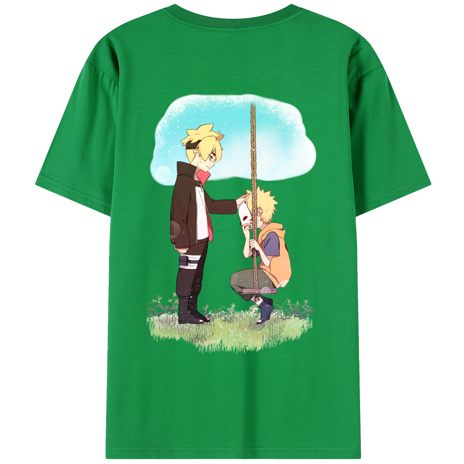 （画像用） NARUTO -ナルト- うずまき ボルト Uzumaki Boruto 綿100％ メンズ半袖Tシャツ（バックプリント） 通気性