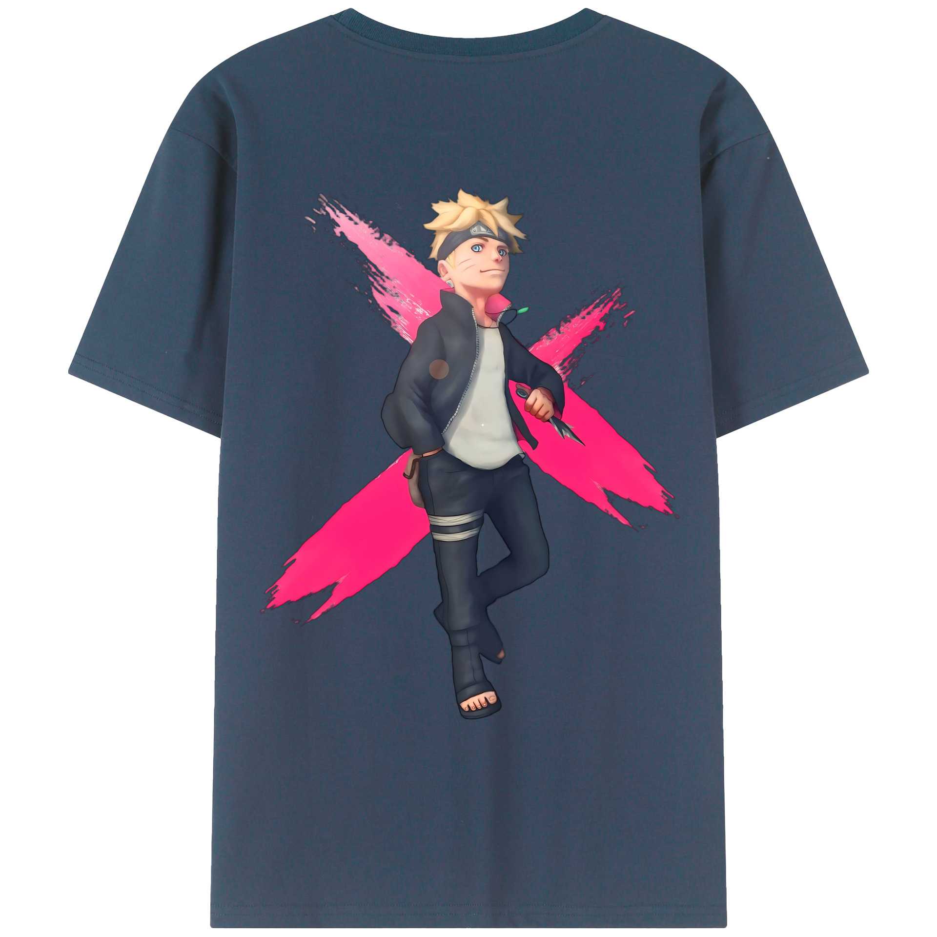 （画像用） NARUTO -ナルト- うずまき ボルト Uzumaki Boruto 綿100％ メンズ半袖Tシャツ（バックプリント） 通気性