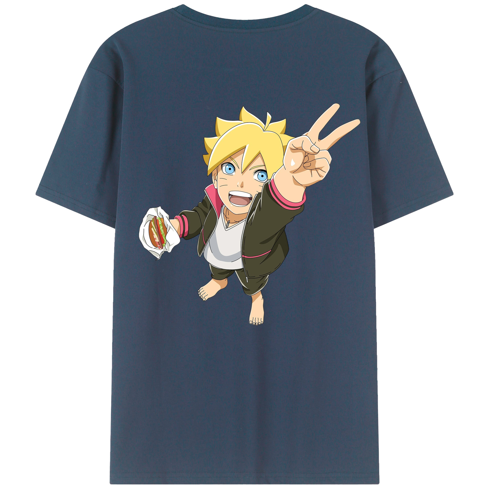 （画像用） NARUTO -ナルト- うずまき ボルト Uzumaki Boruto 綿100％ メンズ半袖Tシャツ（バックプリント） 通気性