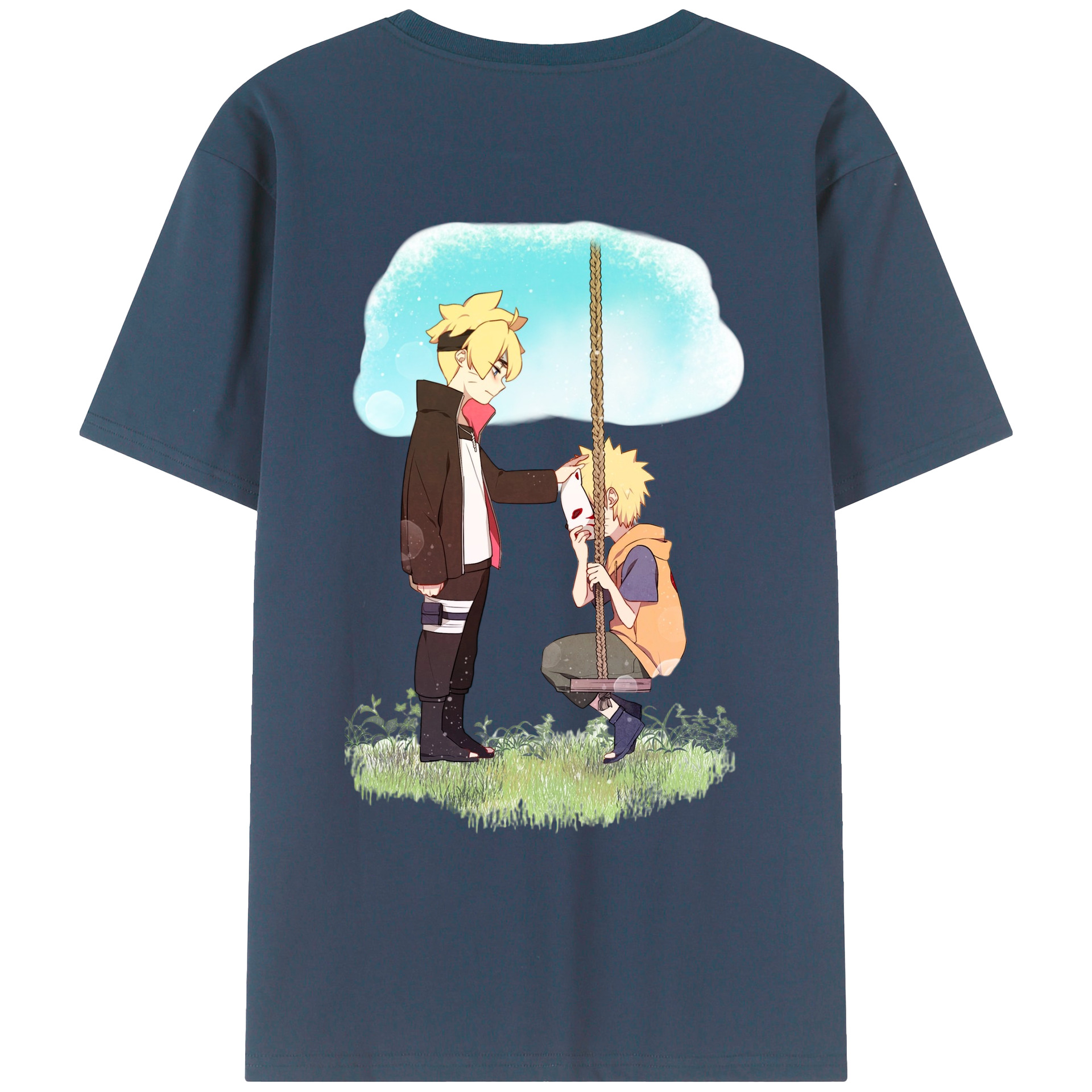 （画像用） NARUTO -ナルト- うずまき ボルト Uzumaki Boruto 綿100％ メンズ半袖Tシャツ（バックプリント） 通気性