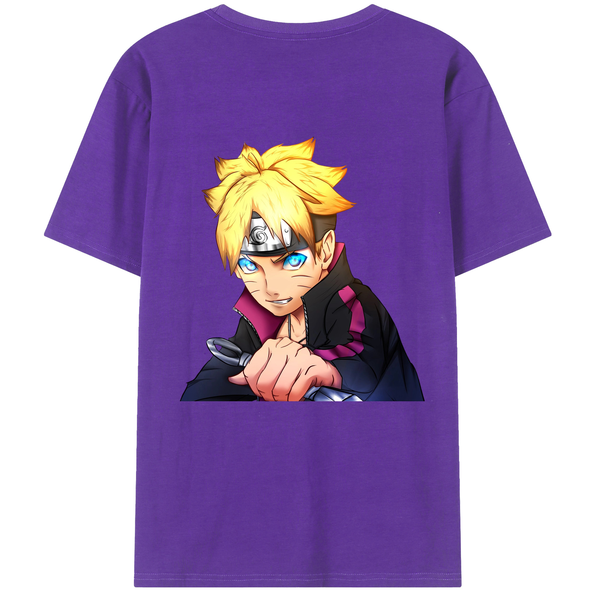（画像用） NARUTO -ナルト- うずまき ボルト Uzumaki Boruto 綿100％ メンズ半袖Tシャツ（バックプリント） 通気性