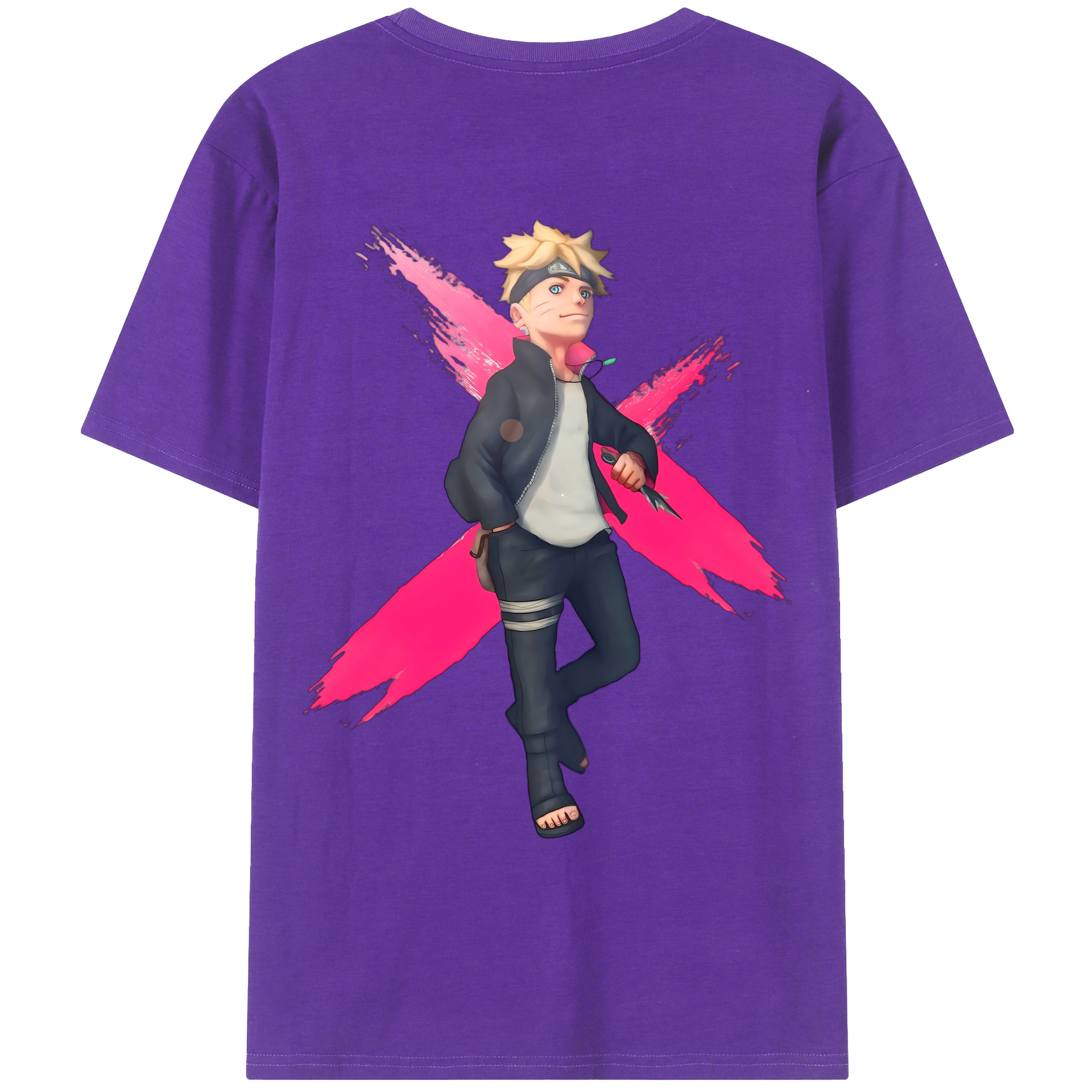 （画像用） NARUTO -ナルト- うずまき ボルト Uzumaki Boruto 綿100％ メンズ半袖Tシャツ（バックプリント） 通気性