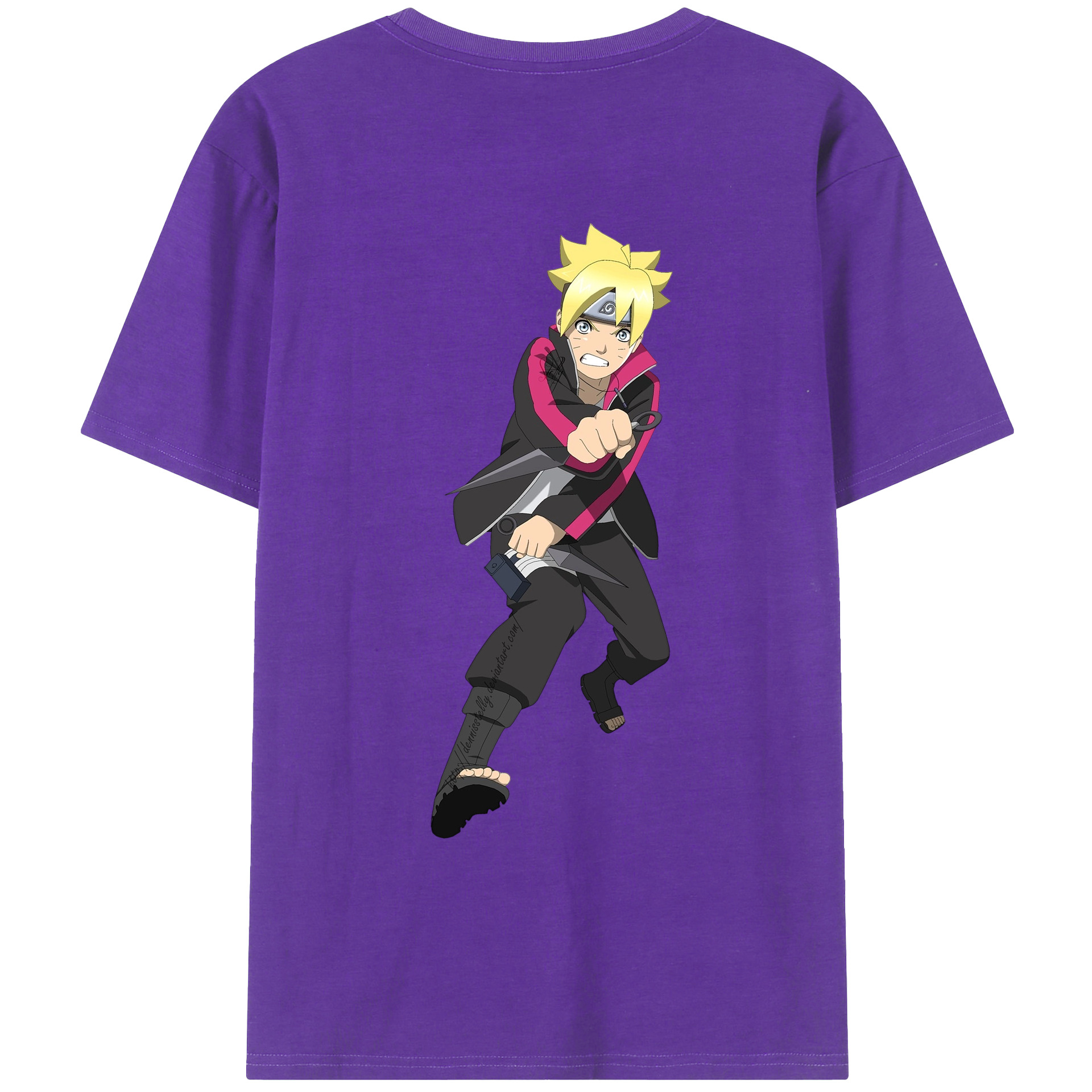 （画像用） NARUTO -ナルト- うずまき ボルト Uzumaki Boruto 綿100％ メンズ半袖Tシャツ（バックプリント） 通気性