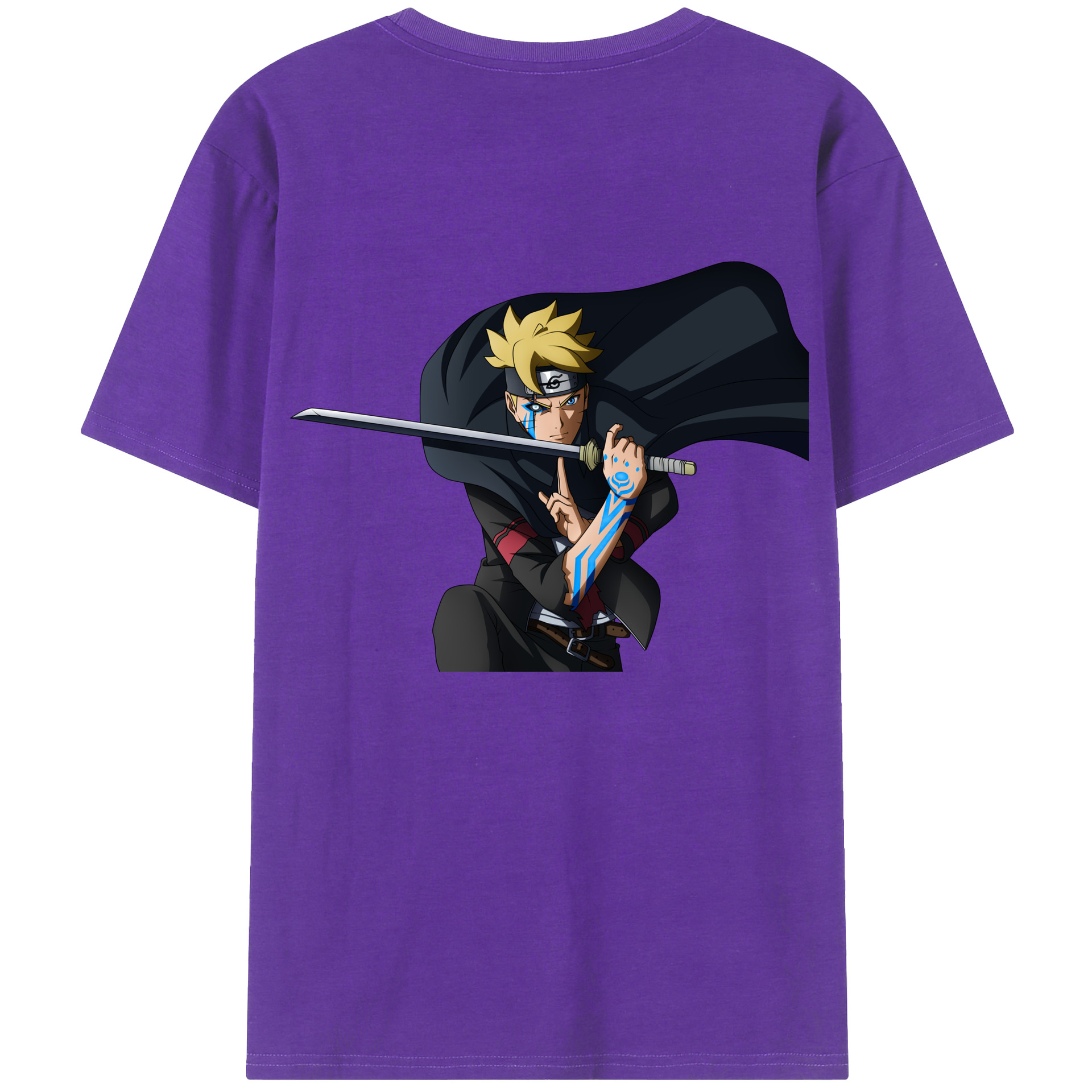 （画像用） NARUTO -ナルト- うずまき ボルト Uzumaki Boruto 綿100％ メンズ半袖Tシャツ（バックプリント） 通気性