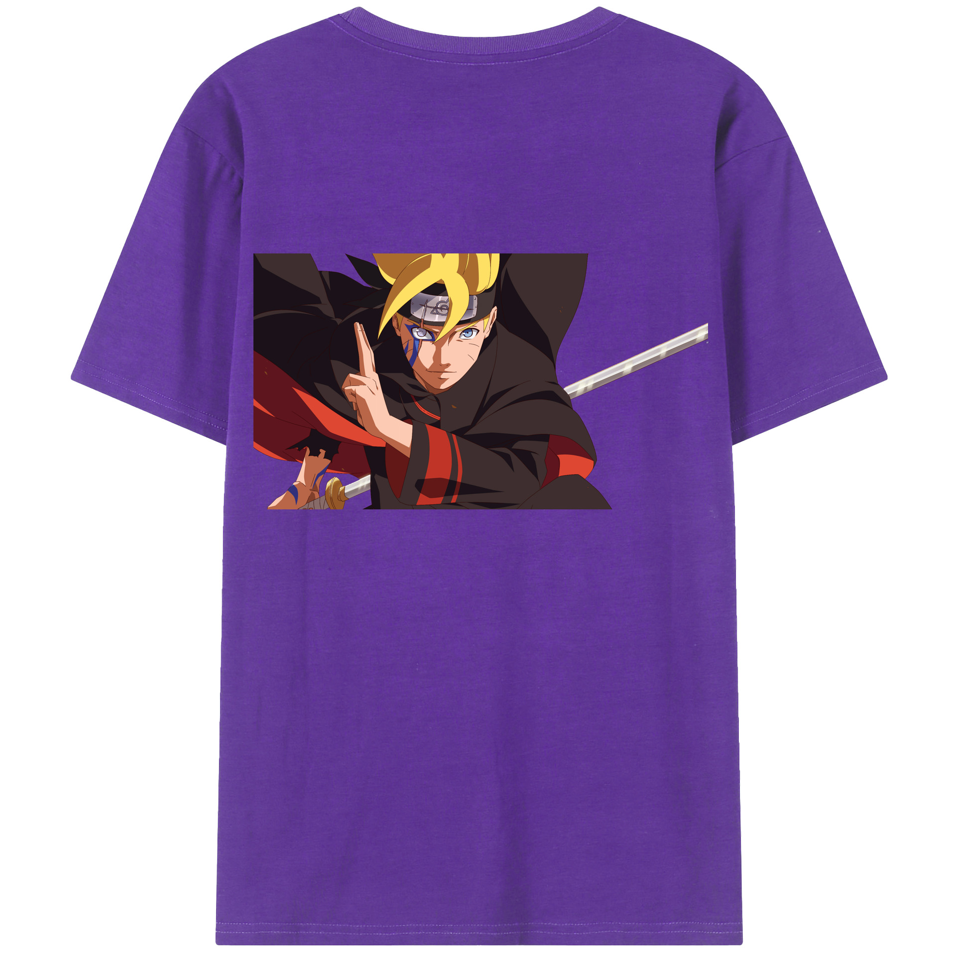 （画像用） NARUTO -ナルト- うずまき ボルト Uzumaki Boruto 綿100％ メンズ半袖Tシャツ（バックプリント） 通気性