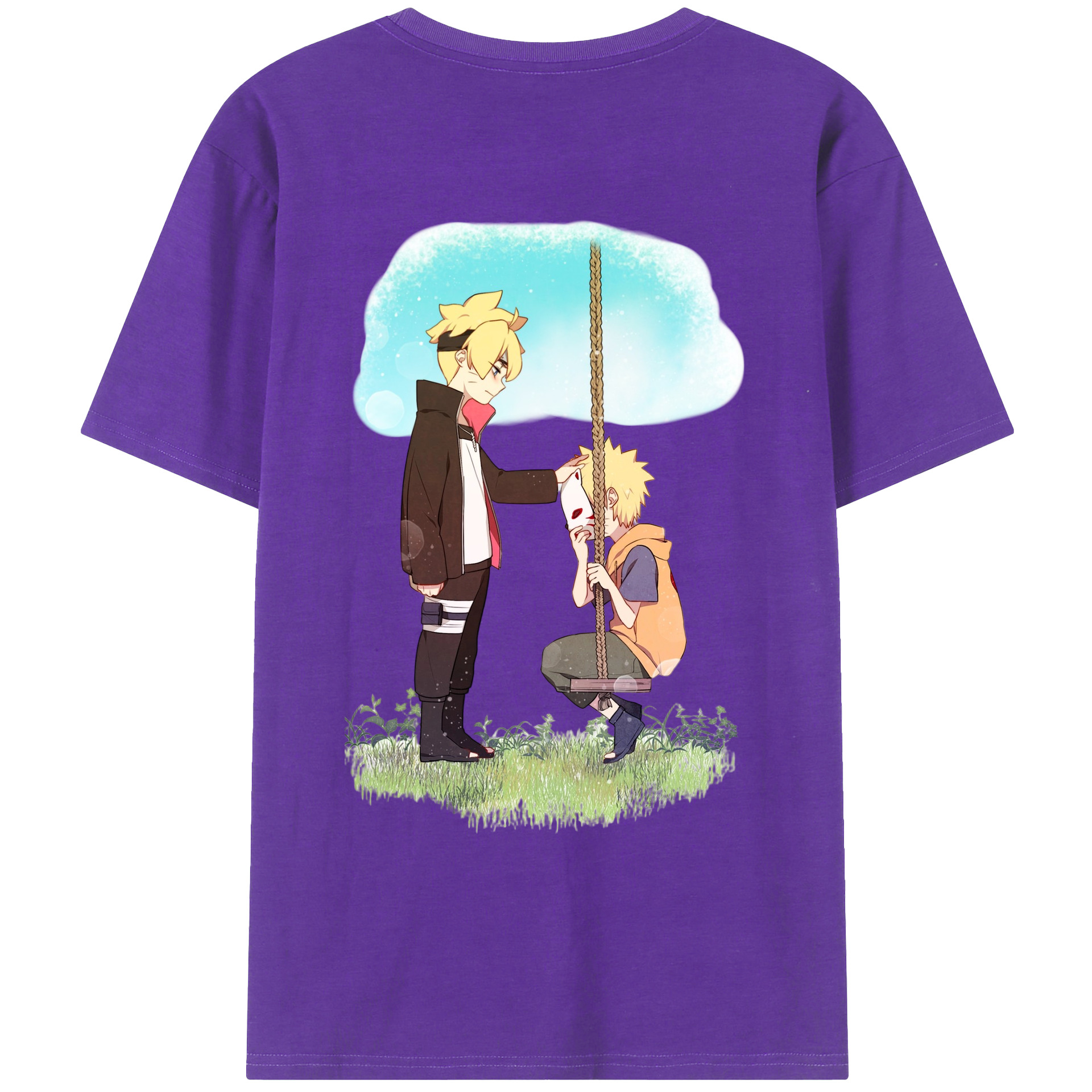 （画像用） NARUTO -ナルト- うずまき ボルト Uzumaki Boruto 綿100％ メンズ半袖Tシャツ（バックプリント） 通気性