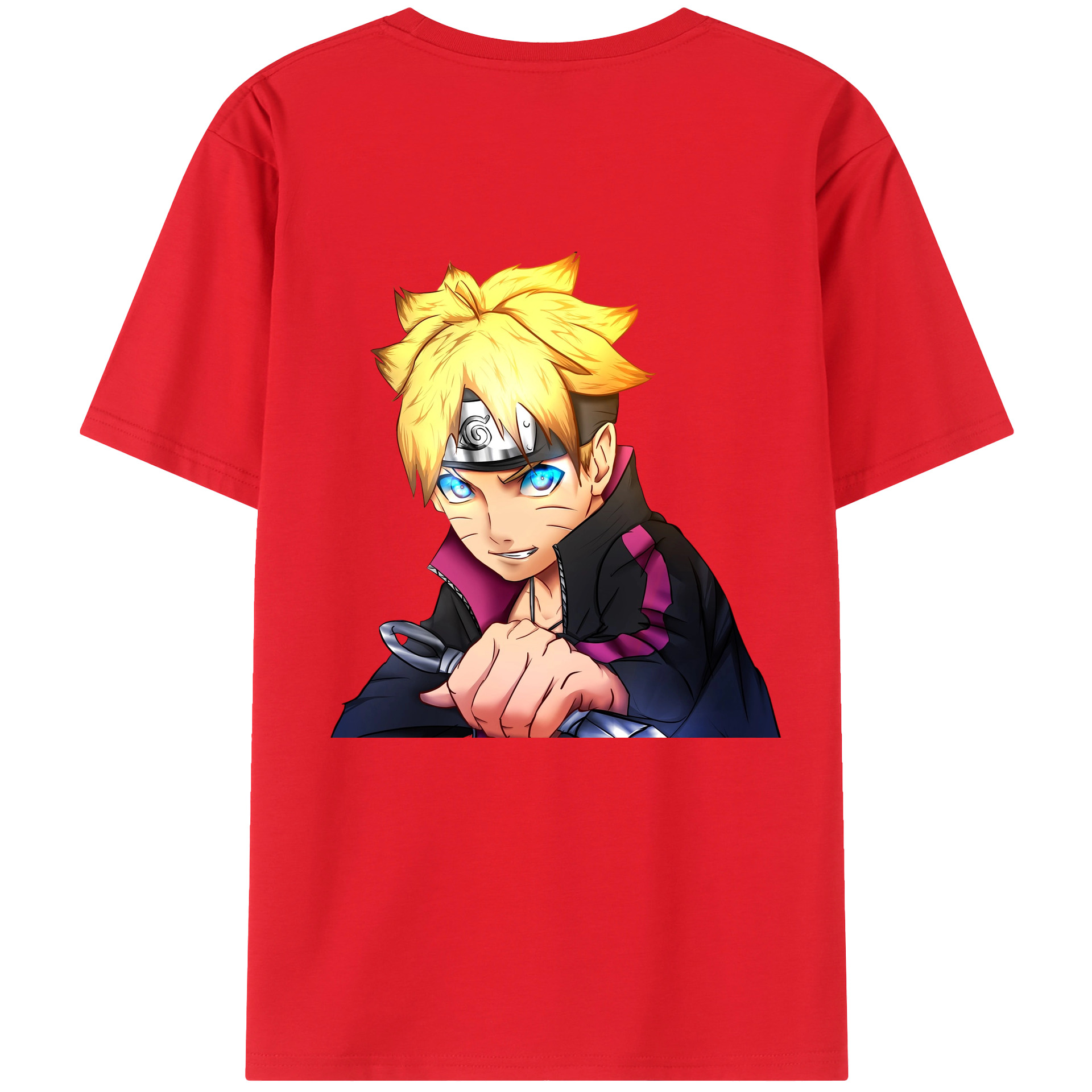 （画像用） NARUTO -ナルト- うずまき ボルト Uzumaki Boruto 綿100％ メンズ半袖Tシャツ（バックプリント） 通気性