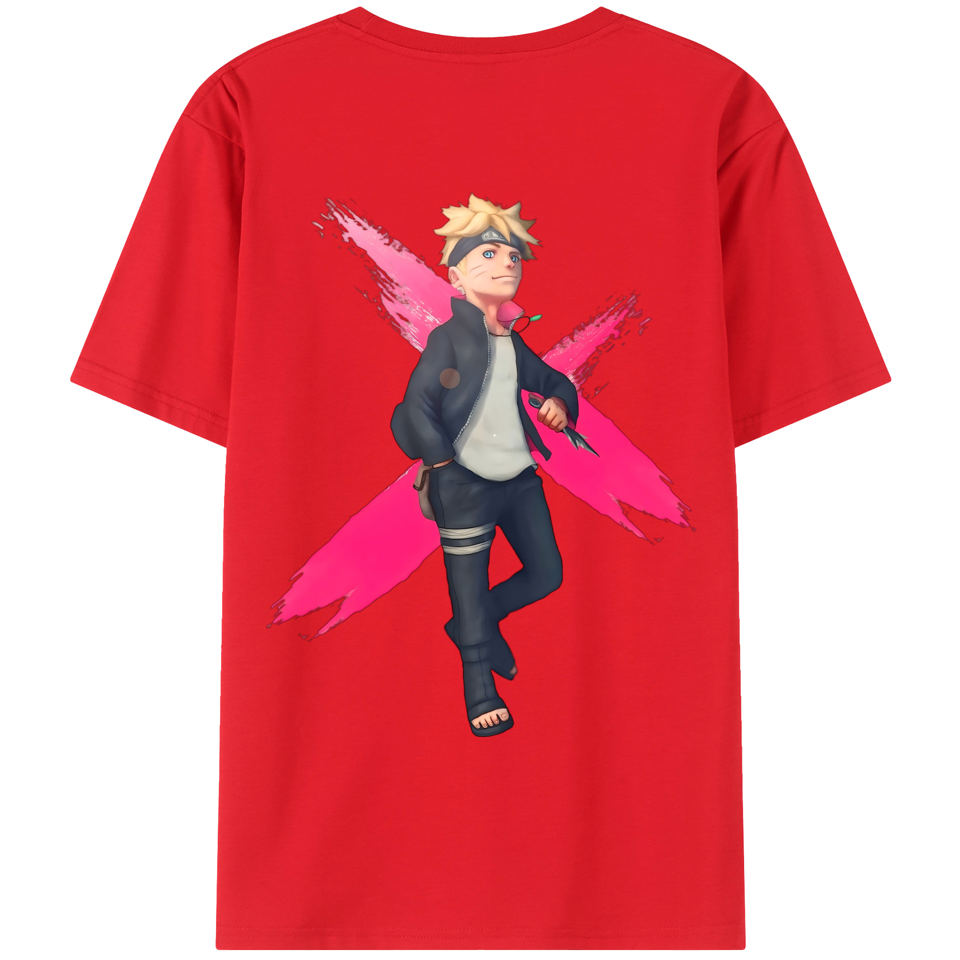 （画像用） NARUTO -ナルト- うずまき ボルト Uzumaki Boruto 綿100％ メンズ半袖Tシャツ（バックプリント） 通気性