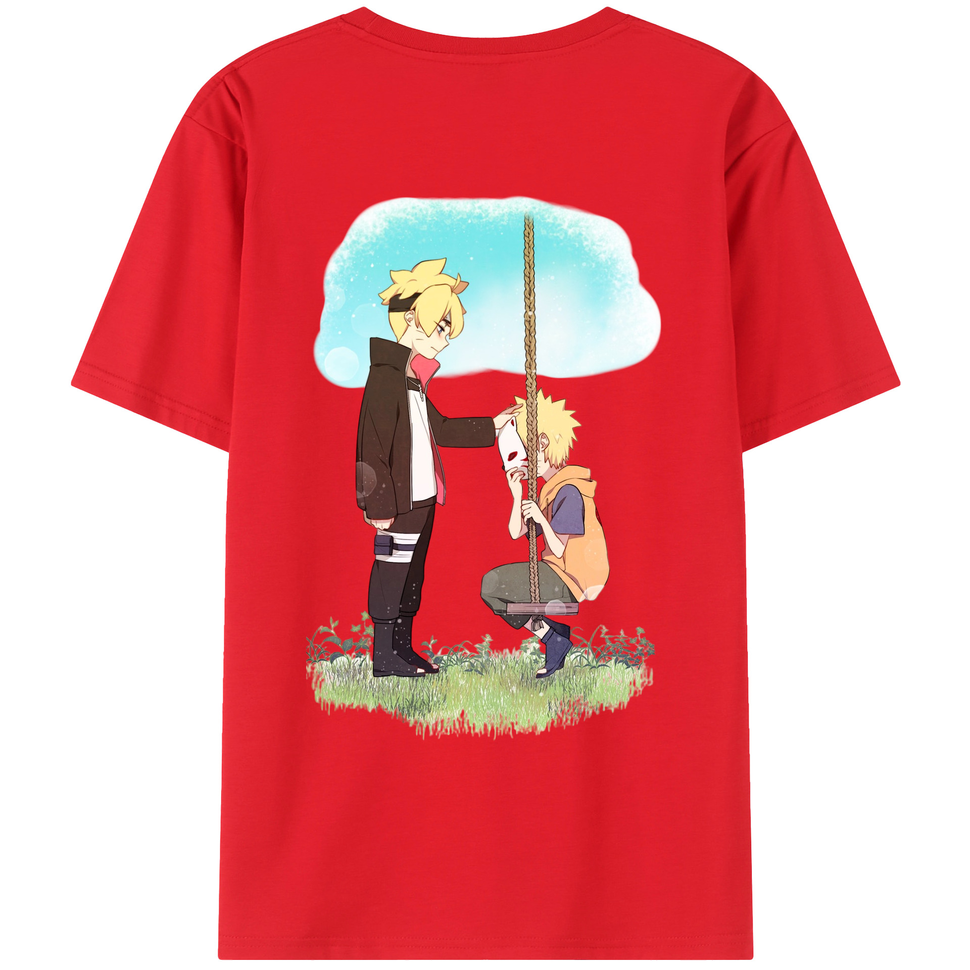 （画像用） NARUTO -ナルト- うずまき ボルト Uzumaki Boruto 綿100％ メンズ半袖Tシャツ（バックプリント） 通気性