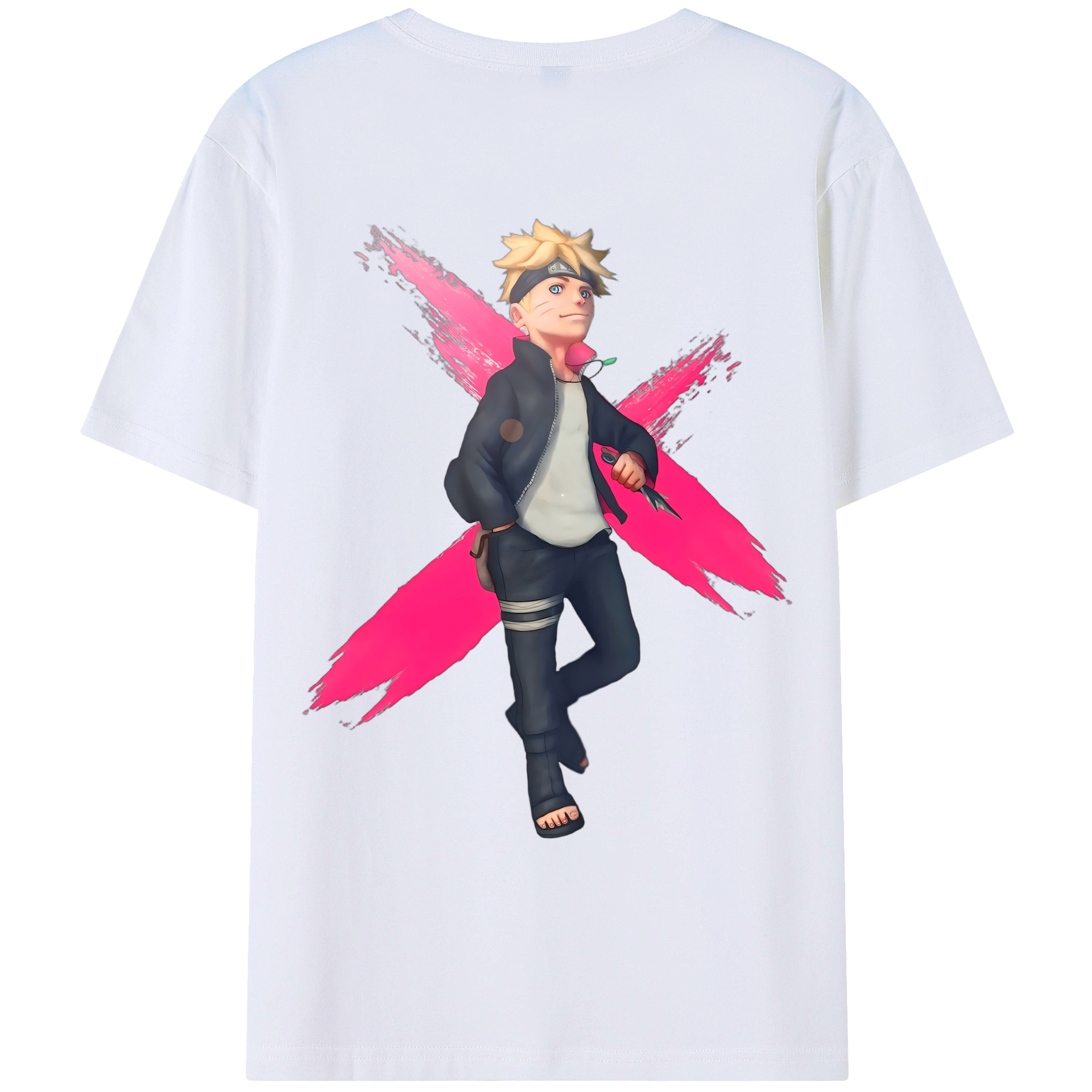 （画像用） NARUTO -ナルト- うずまき ボルト Uzumaki Boruto 綿100％ メンズ半袖Tシャツ（バックプリント） 通気性