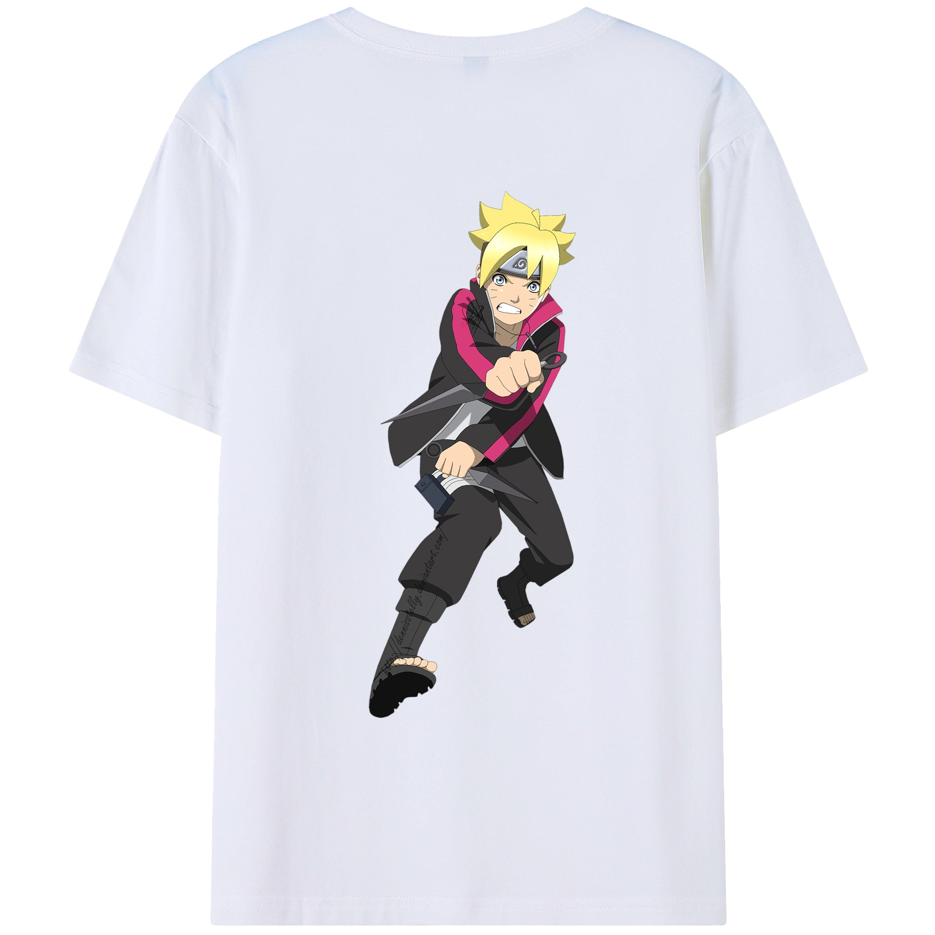 （画像用） NARUTO -ナルト- うずまき ボルト Uzumaki Boruto 綿100％ メンズ半袖Tシャツ（バックプリント） 通気性