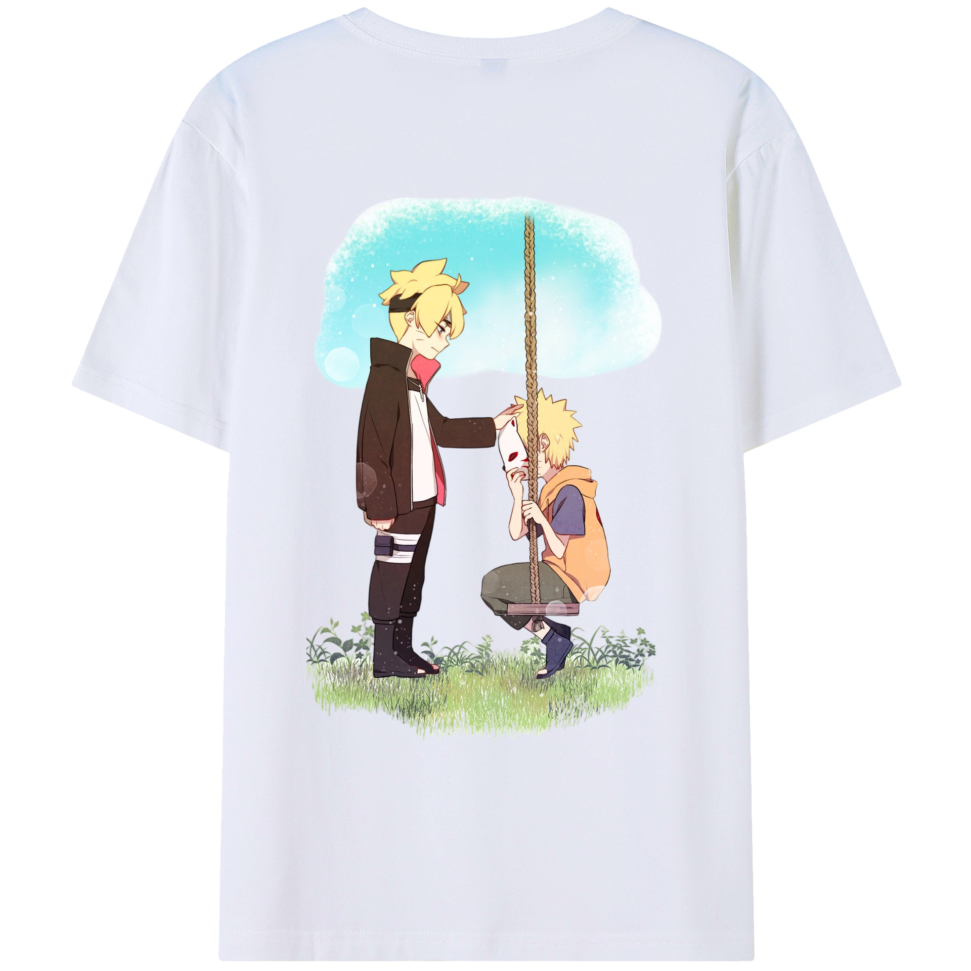 （画像用） NARUTO -ナルト- うずまき ボルト Uzumaki Boruto 綿100％ メンズ半袖Tシャツ（バックプリント） 通気性
