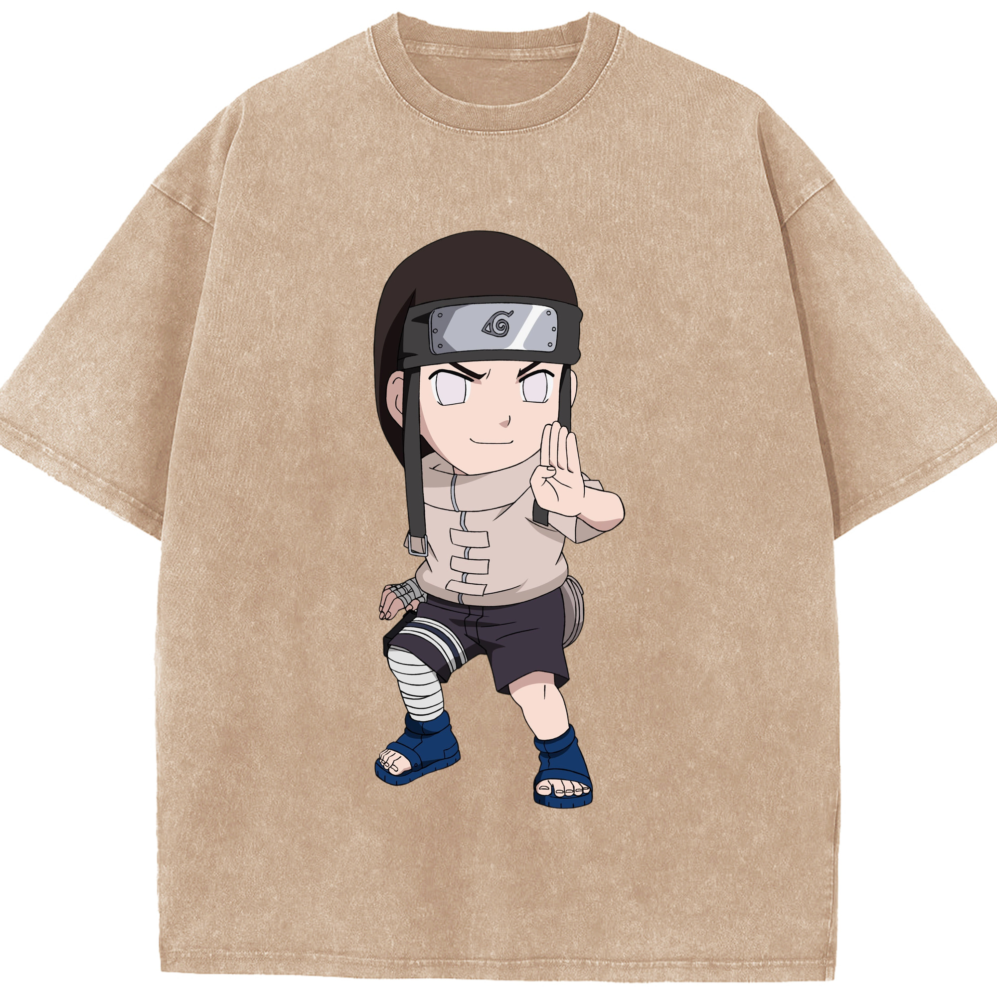 （画像用） NARUTO -ナルト- 日向ネジ Hyūga Neji 綿100% ヴィンテージ風 半袖Tシャツ（フロントプリント）