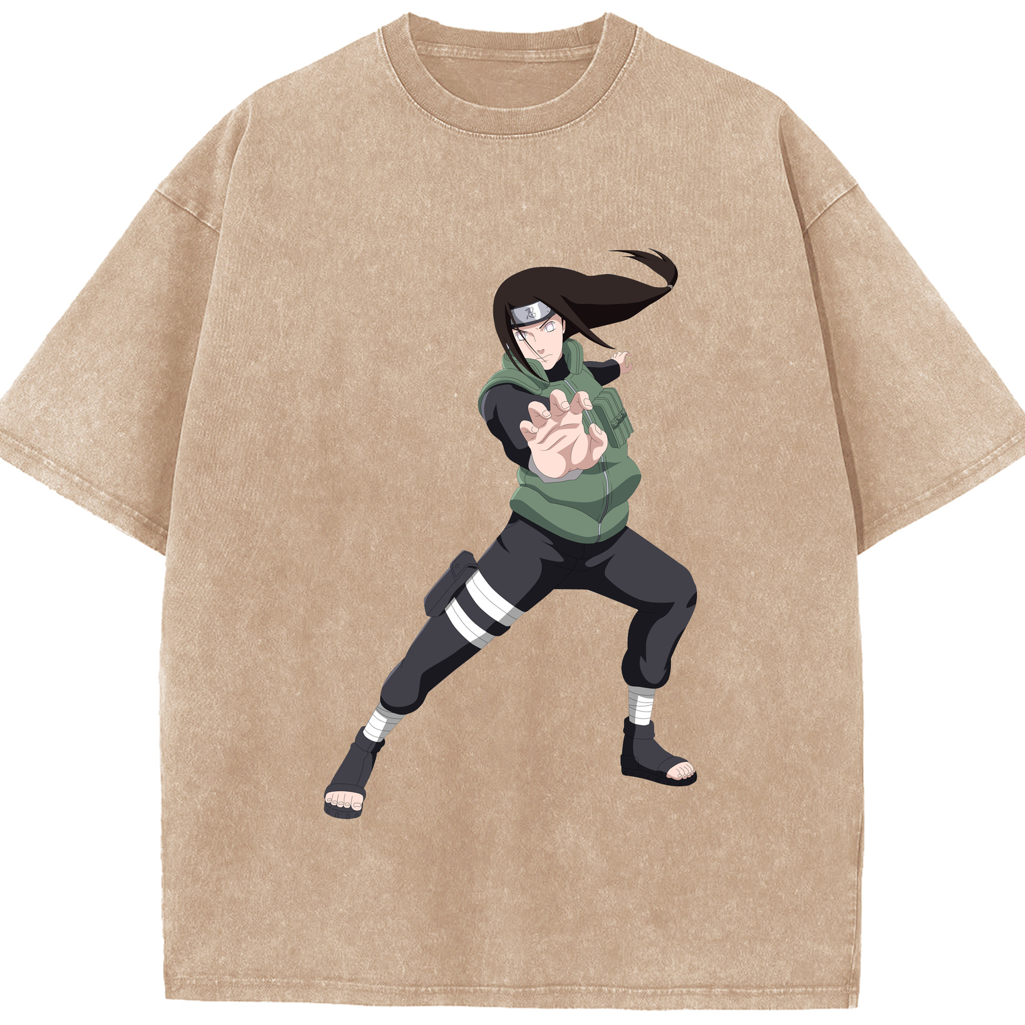 （画像用） NARUTO -ナルト- 日向ネジ Hyūga Neji 綿100% ヴィンテージ風 半袖Tシャツ（フロントプリント）