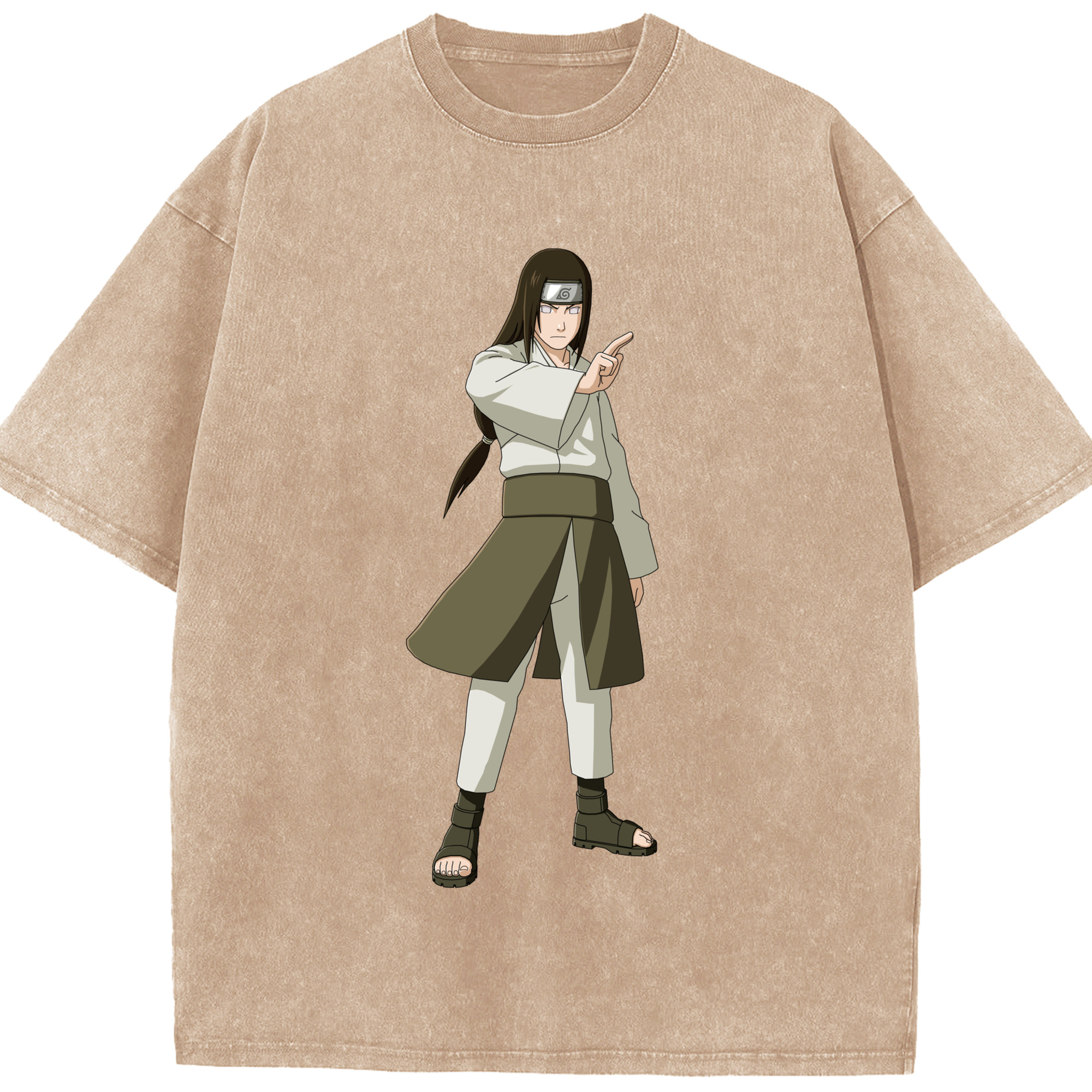 （画像用） NARUTO -ナルト- 日向ネジ Hyūga Neji 綿100% ヴィンテージ風 半袖Tシャツ（フロントプリント）