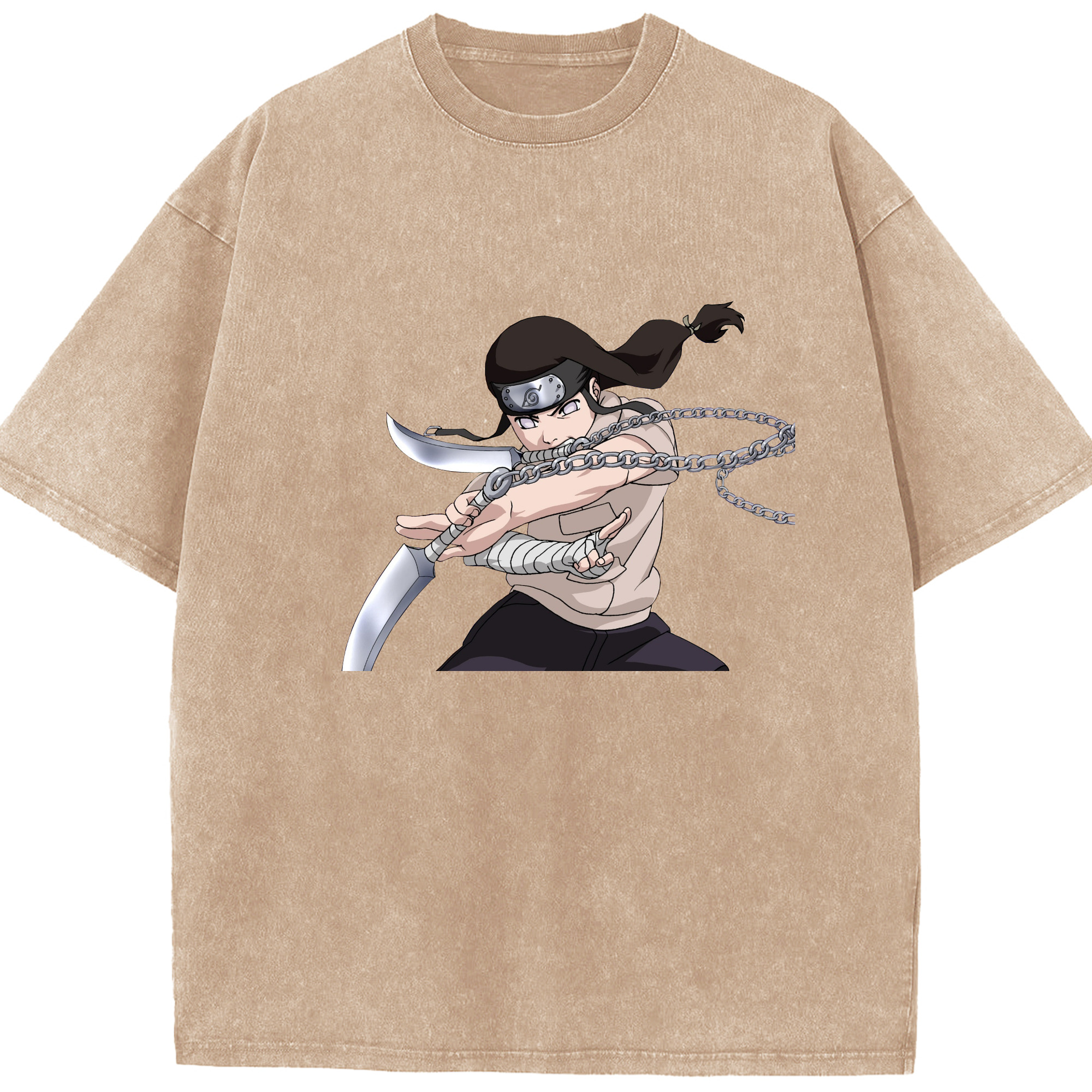 （画像用） NARUTO -ナルト- 日向ネジ Hyūga Neji 綿100% ヴィンテージ風 半袖Tシャツ（フロントプリント）