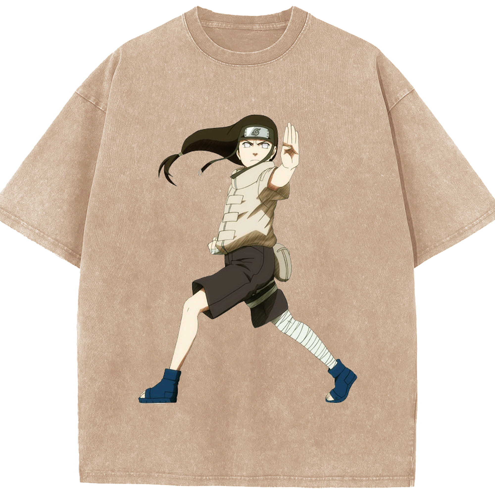 （画像用） NARUTO -ナルト- 日向ネジ Hyūga Neji 綿100% ヴィンテージ風 半袖Tシャツ（フロントプリント）