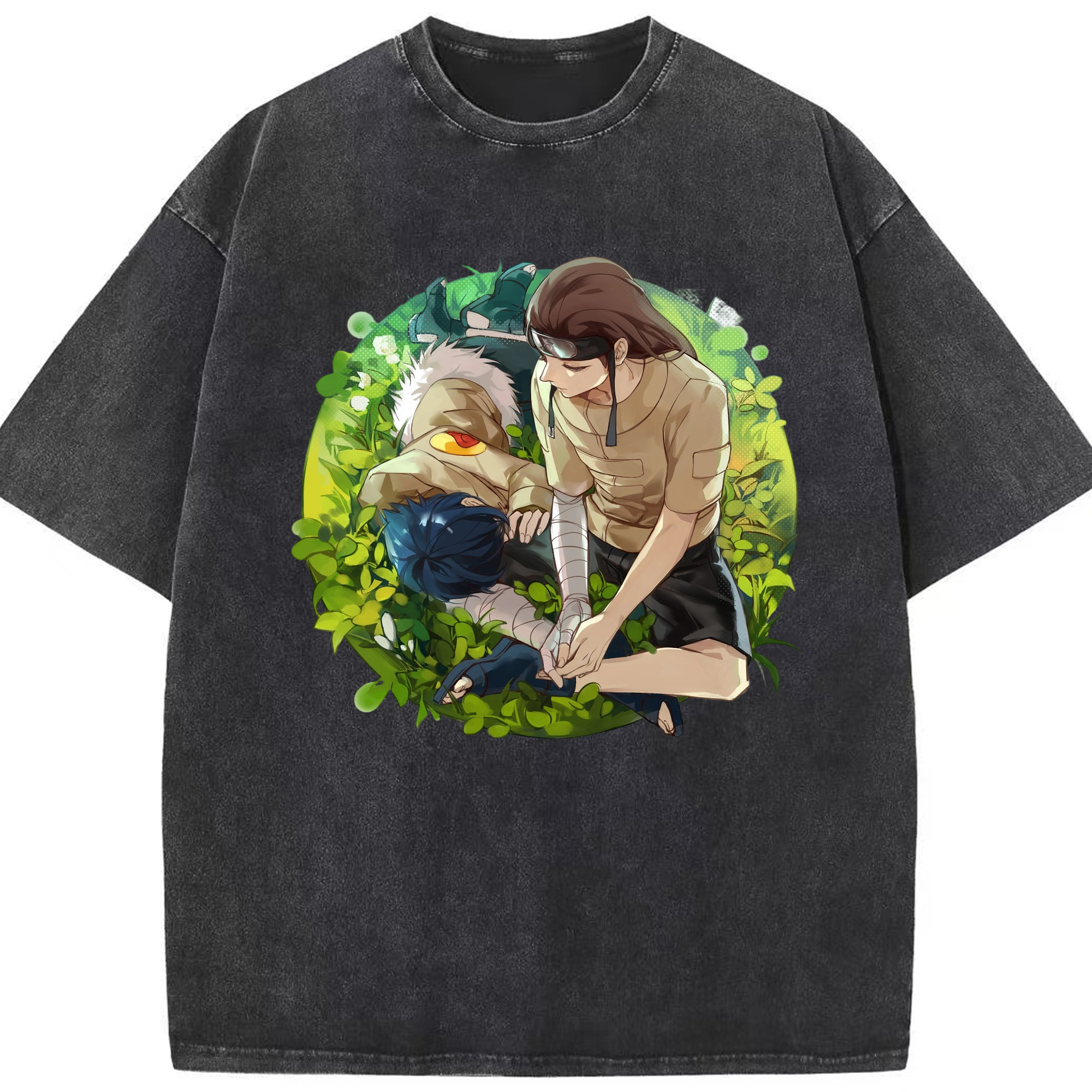 （画像用） NARUTO -ナルト- 日向ネジ Hyūga Neji 綿100% ヴィンテージ風 半袖Tシャツ（フロントプリント）