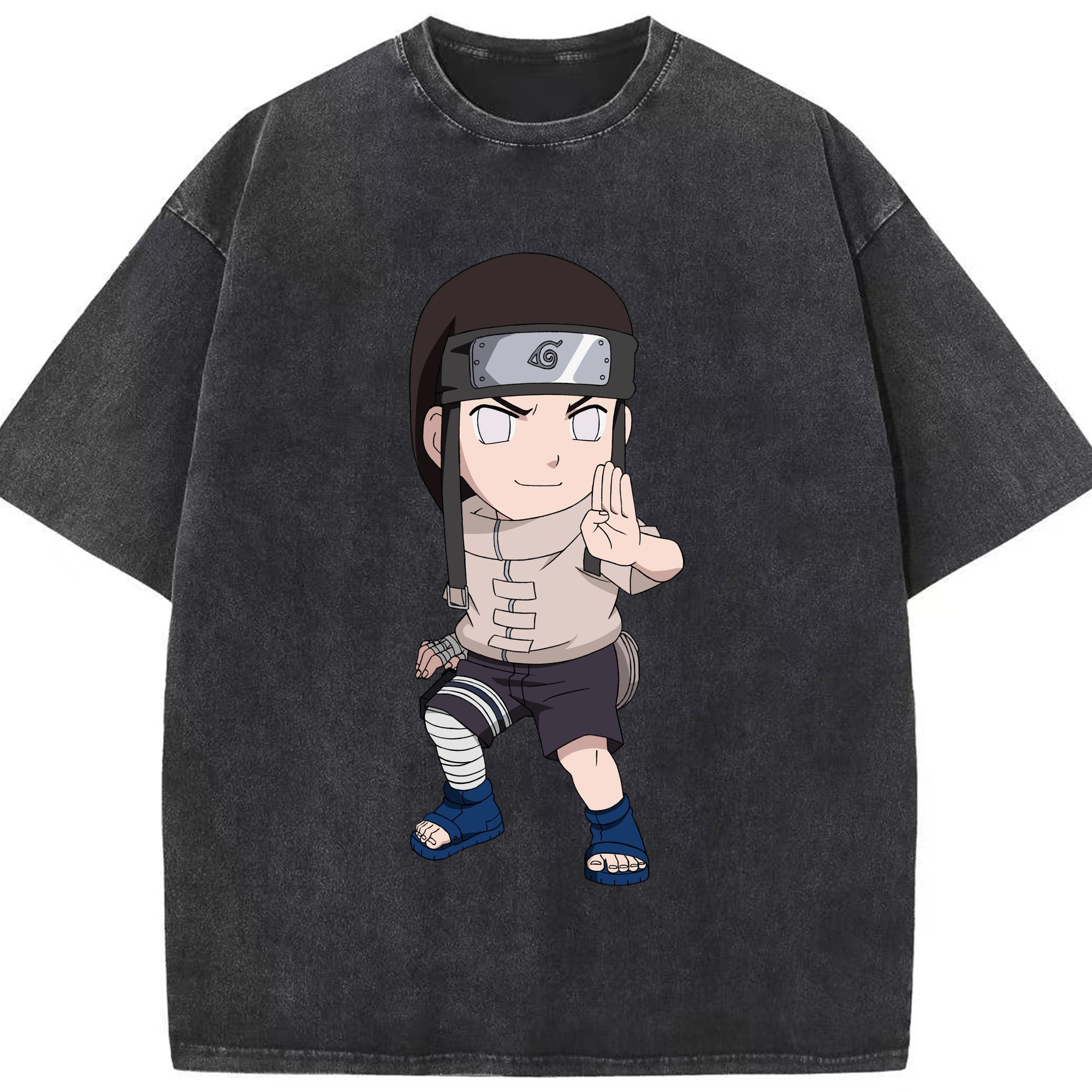 （画像用） NARUTO -ナルト- 日向ネジ Hyūga Neji 綿100% ヴィンテージ風 半袖Tシャツ（フロントプリント）
