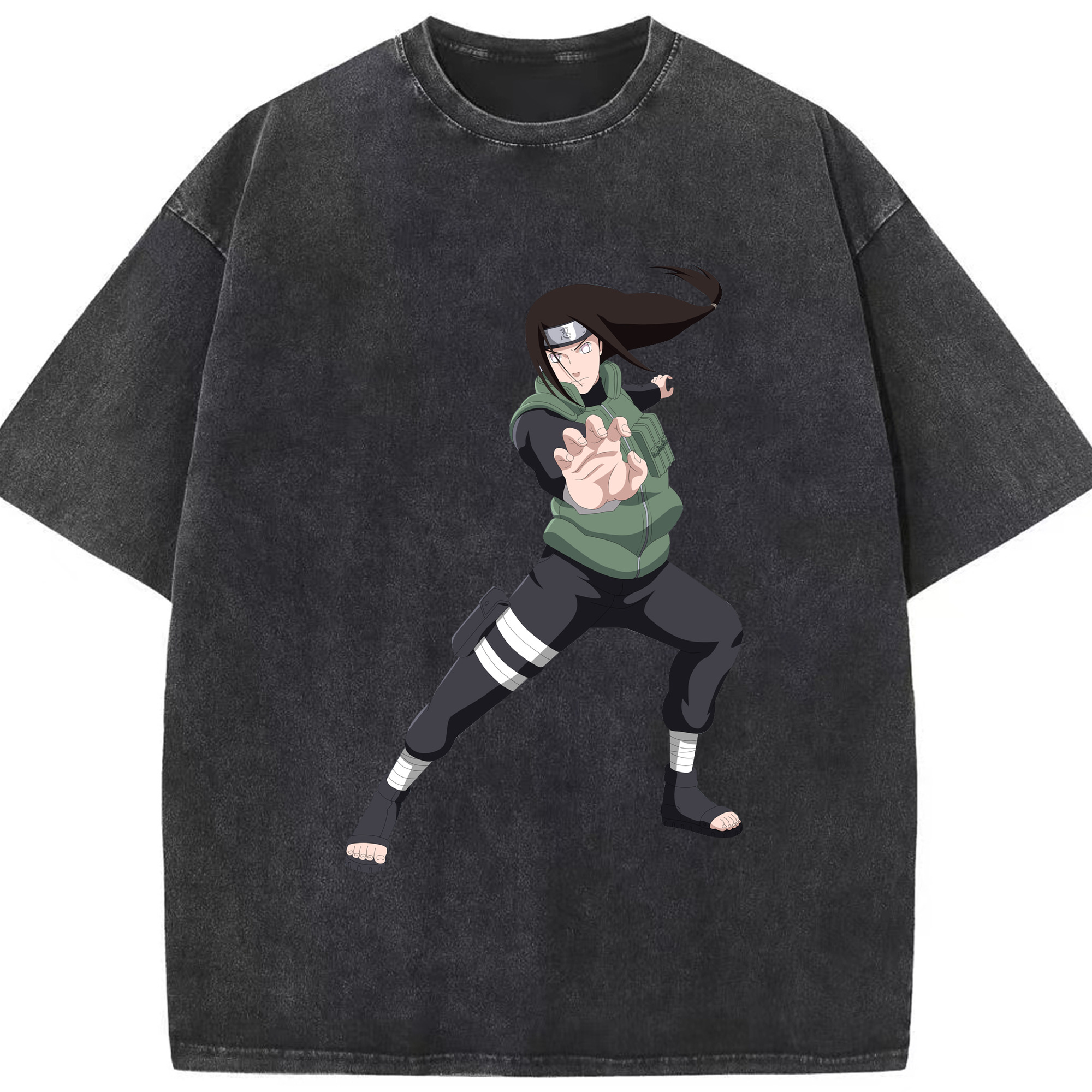 （画像用） NARUTO -ナルト- 日向ネジ Hyūga Neji 綿100% ヴィンテージ風 半袖Tシャツ（フロントプリント）