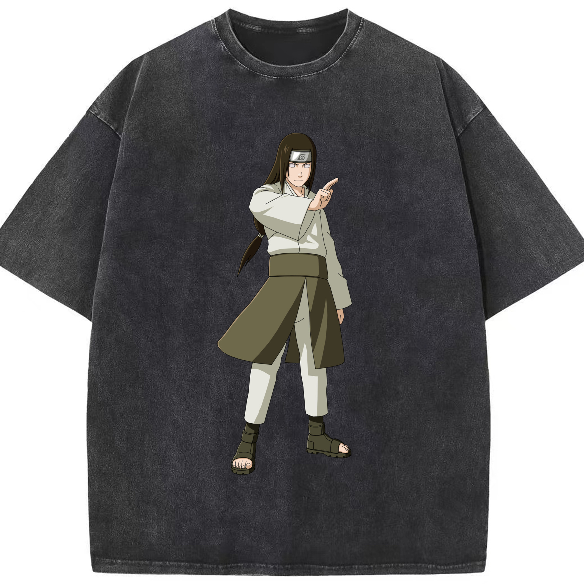 （画像用） NARUTO -ナルト- 日向ネジ Hyūga Neji 綿100% ヴィンテージ風 半袖Tシャツ（フロントプリント）