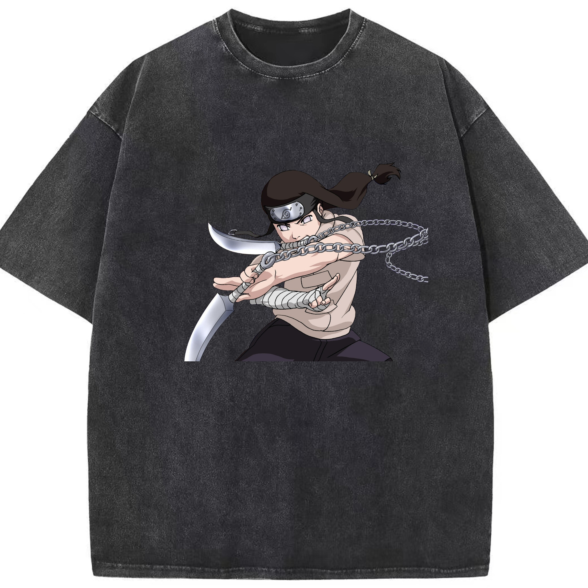 （画像用） NARUTO -ナルト- 日向ネジ Hyūga Neji 綿100% ヴィンテージ風 半袖Tシャツ（フロントプリント）