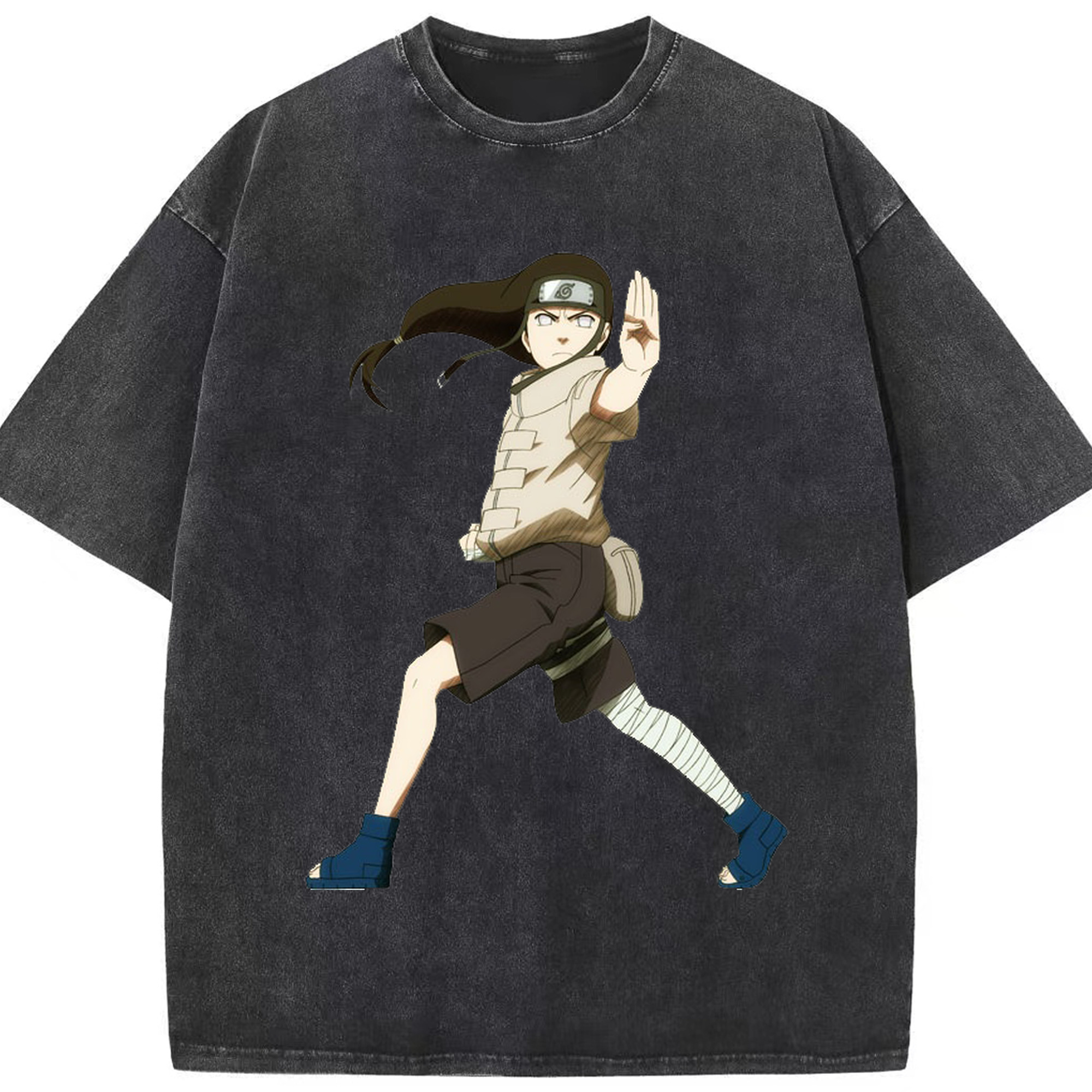 （画像用） NARUTO -ナルト- 日向ネジ Hyūga Neji 綿100% ヴィンテージ風 半袖Tシャツ（フロントプリント）