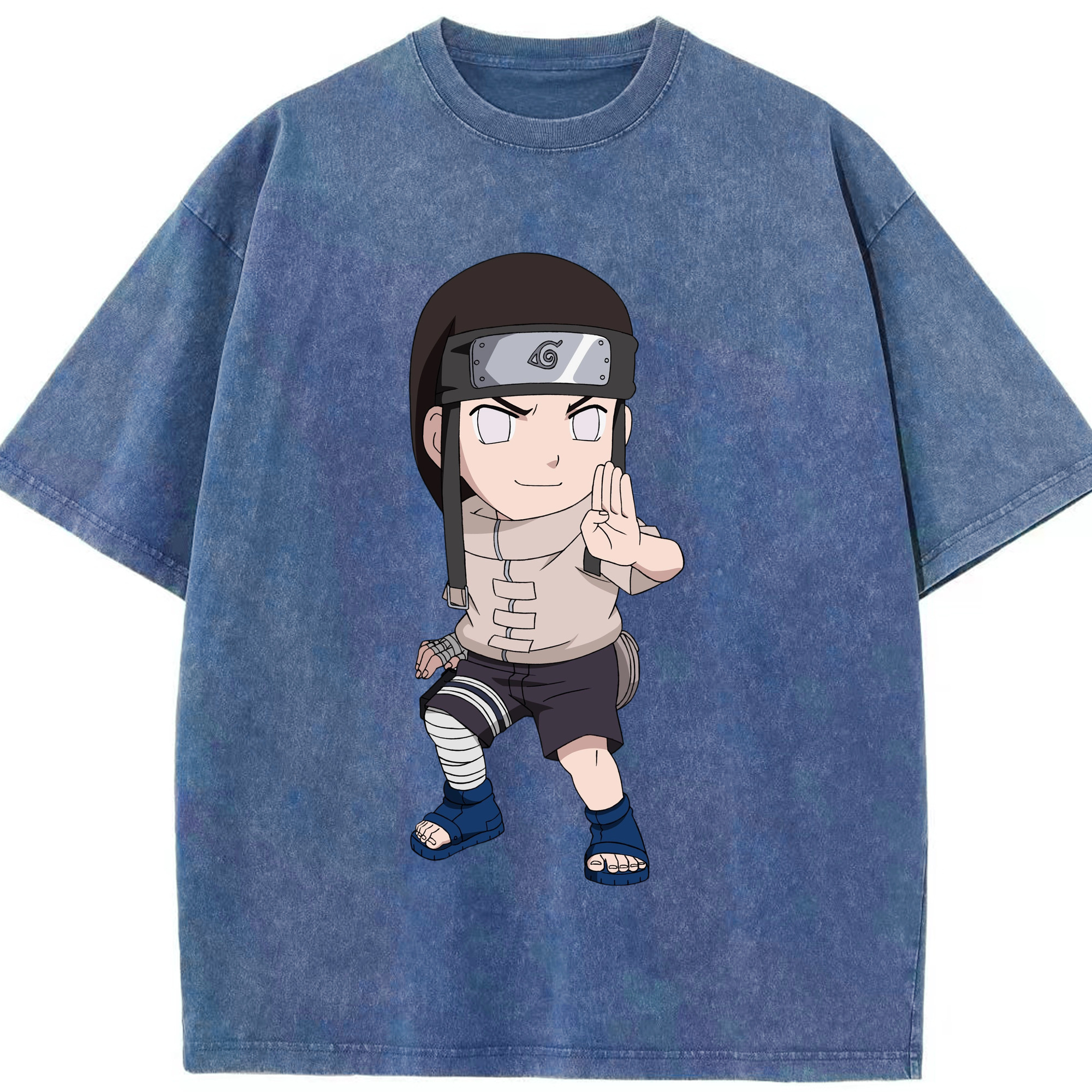 （画像用） NARUTO -ナルト- 日向ネジ Hyūga Neji 綿100% ヴィンテージ風 半袖Tシャツ（フロントプリント）