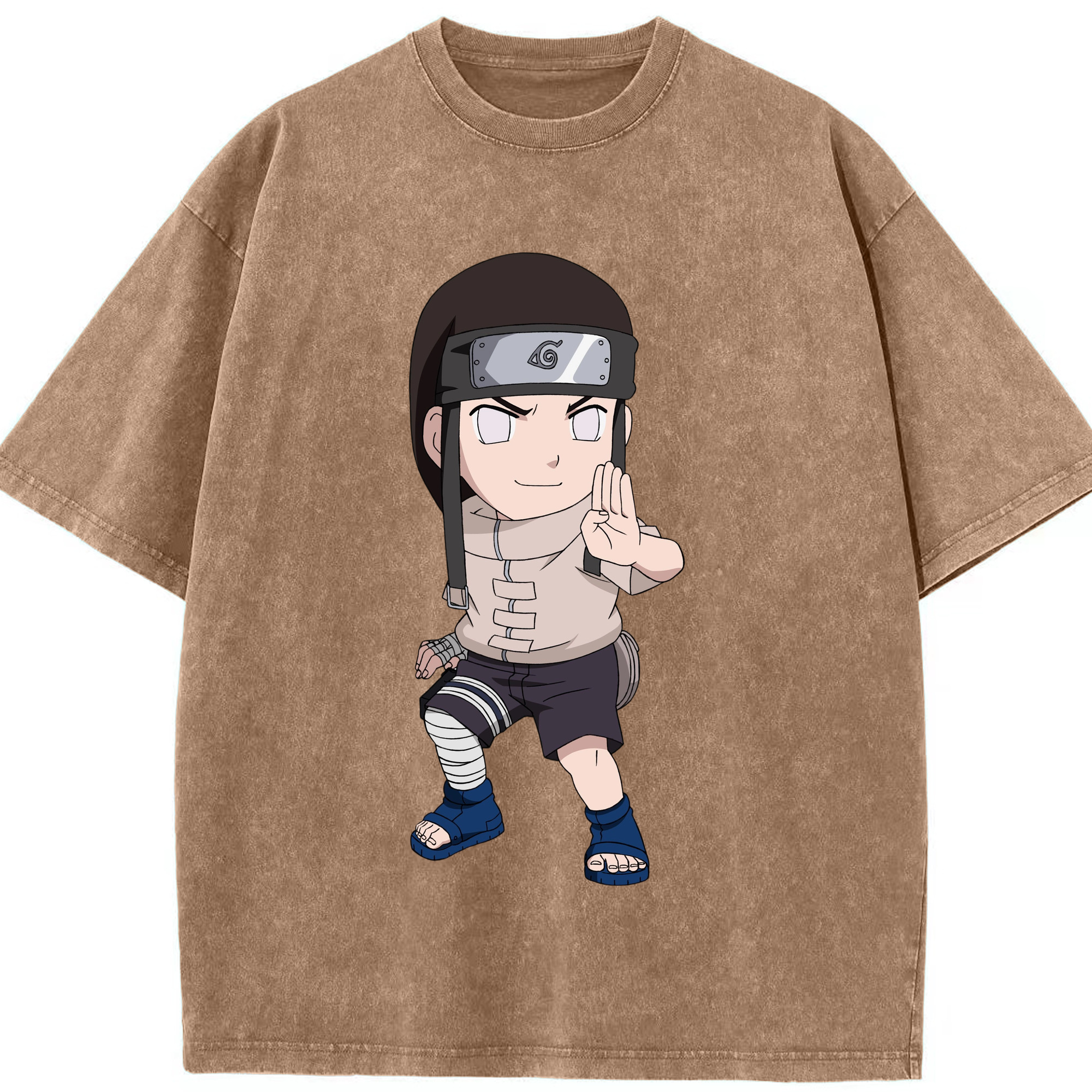 （画像用） NARUTO -ナルト- 日向ネジ Hyūga Neji 綿100% ヴィンテージ風 半袖Tシャツ（フロントプリント）