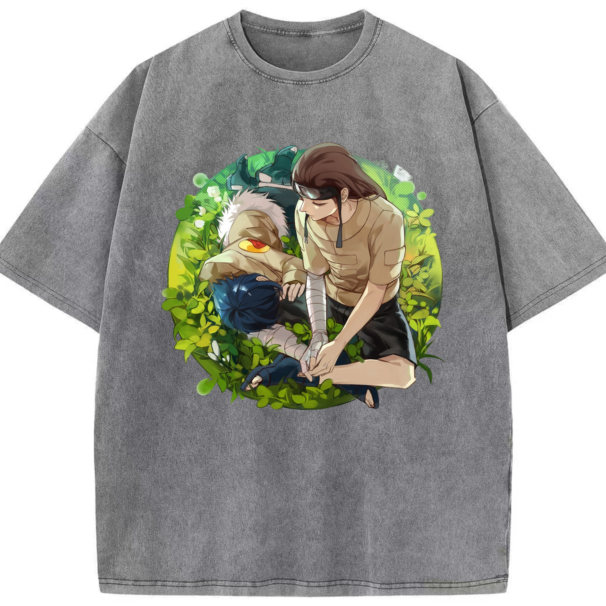 （画像用） NARUTO -ナルト- 日向ネジ Hyūga Neji 綿100% ヴィンテージ風 半袖Tシャツ（フロントプリント）