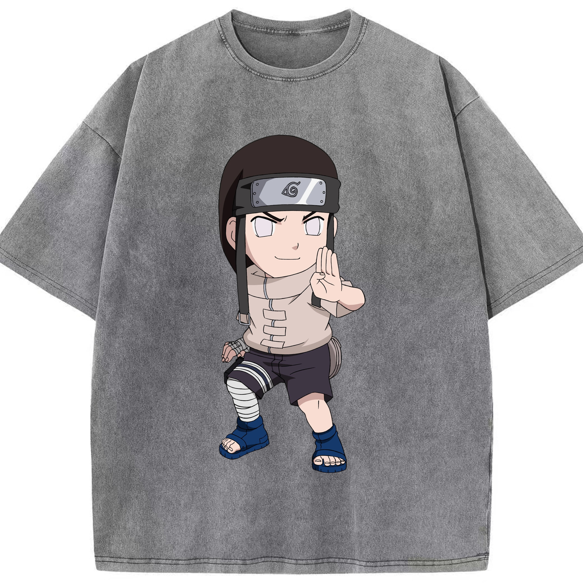 （画像用） NARUTO -ナルト- 日向ネジ Hyūga Neji 綿100% ヴィンテージ風 半袖Tシャツ（フロントプリント）