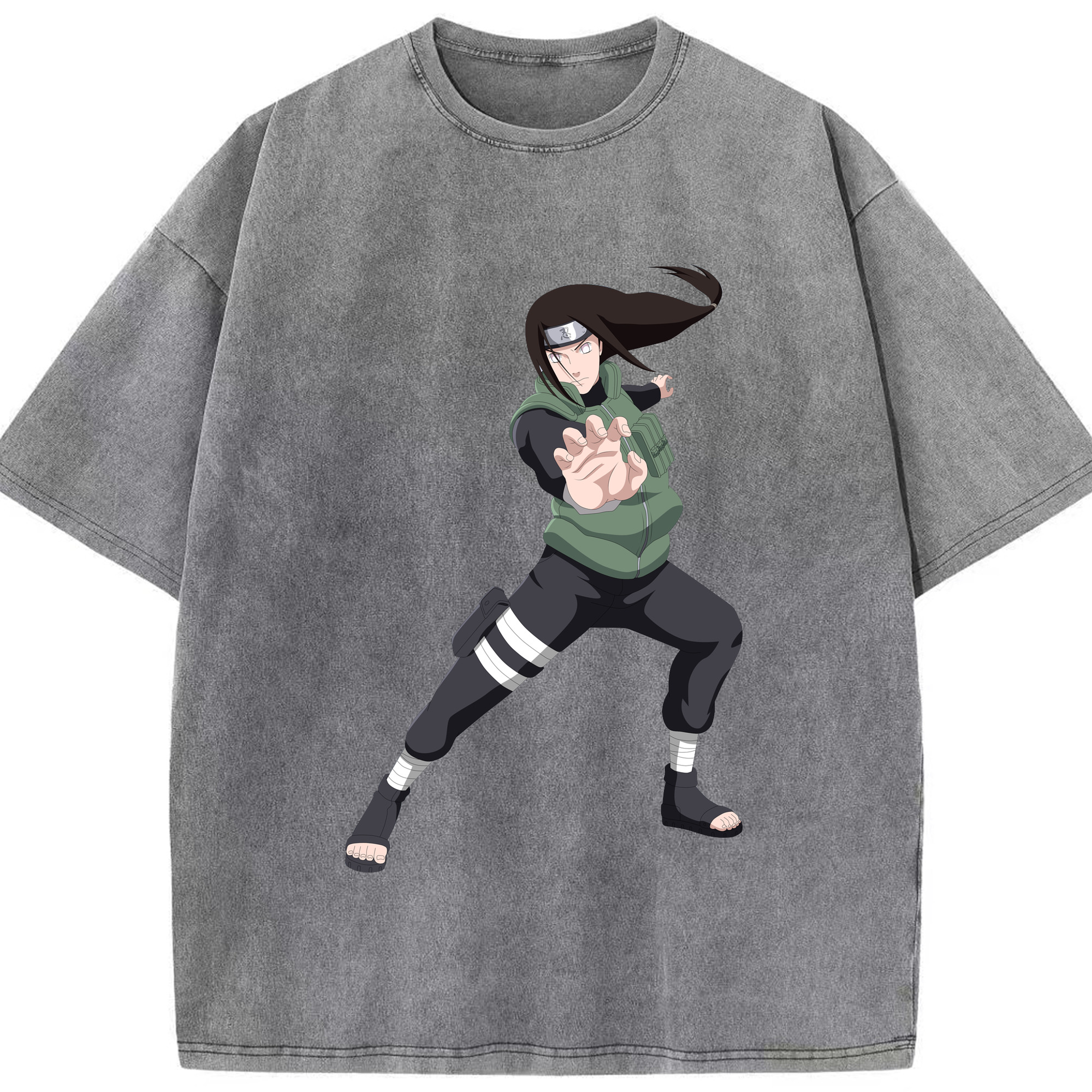 （画像用） NARUTO -ナルト- 日向ネジ Hyūga Neji 綿100% ヴィンテージ風 半袖Tシャツ（フロントプリント）