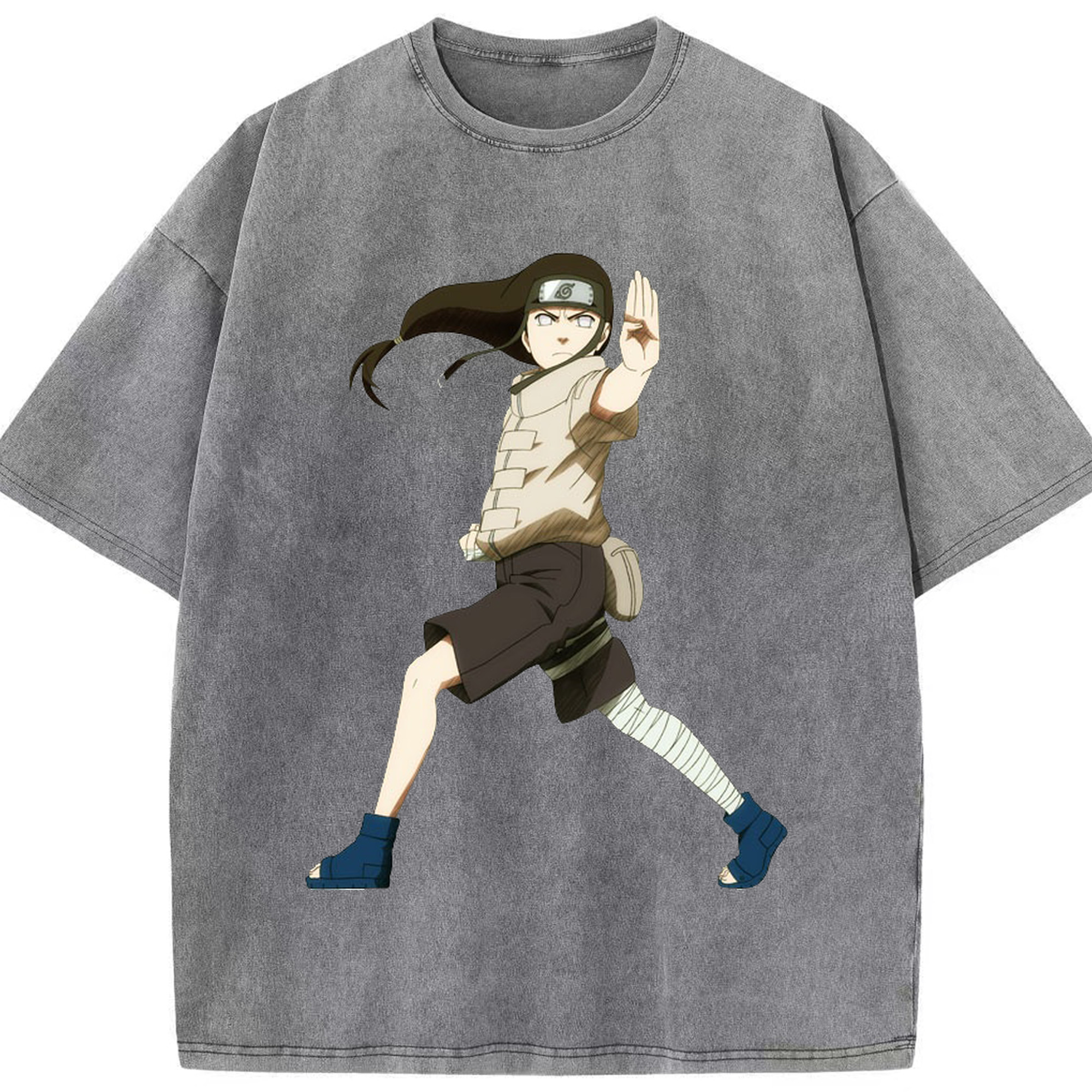 （画像用） NARUTO -ナルト- 日向ネジ Hyūga Neji 綿100% ヴィンテージ風 半袖Tシャツ（フロントプリント）