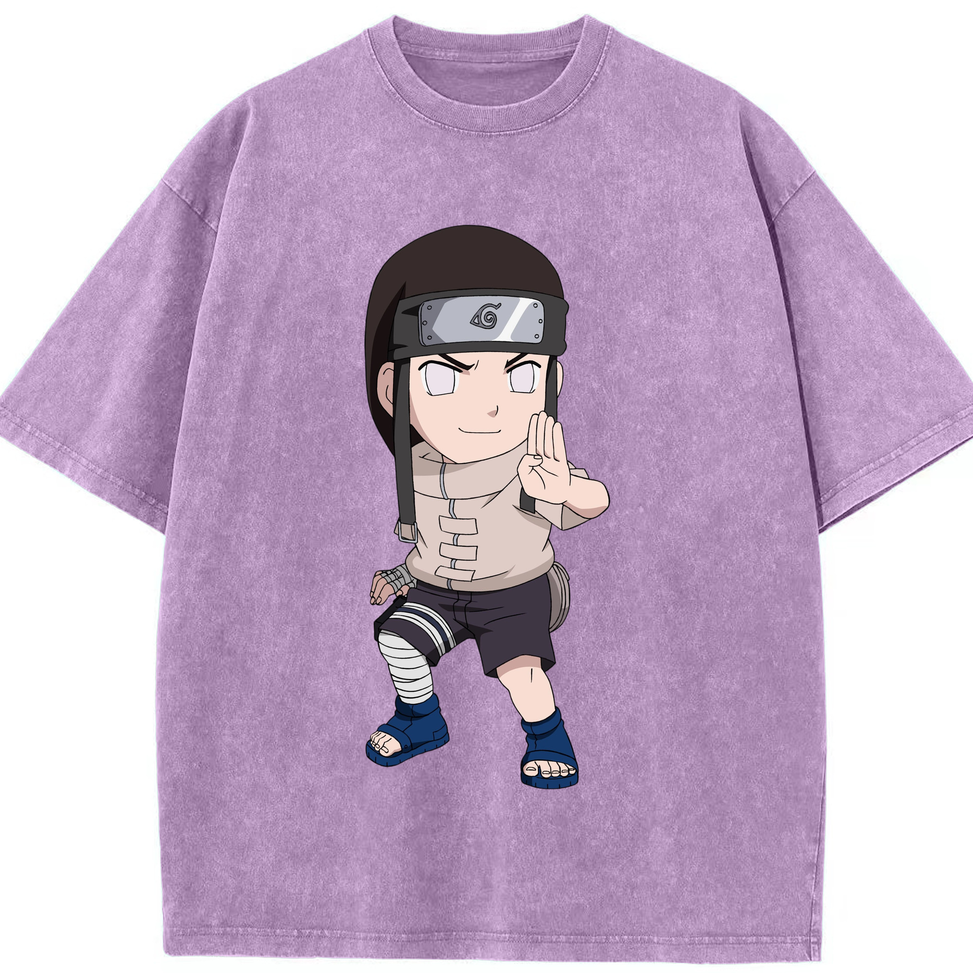 （画像用） NARUTO -ナルト- 日向ネジ Hyūga Neji 綿100% ヴィンテージ風 半袖Tシャツ（フロントプリント）