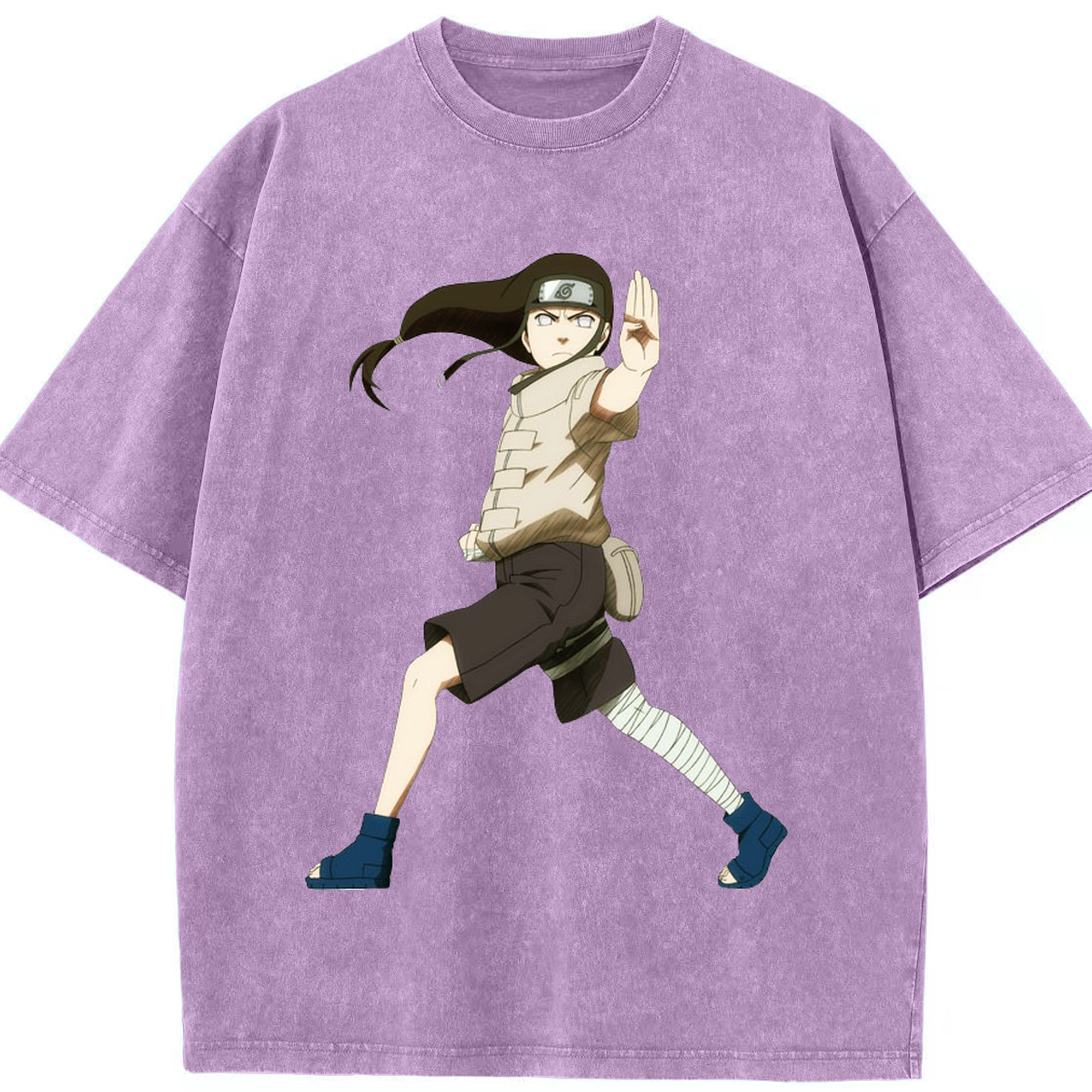 （画像用） NARUTO -ナルト- 日向ネジ Hyūga Neji 綿100% ヴィンテージ風 半袖Tシャツ（フロントプリント）