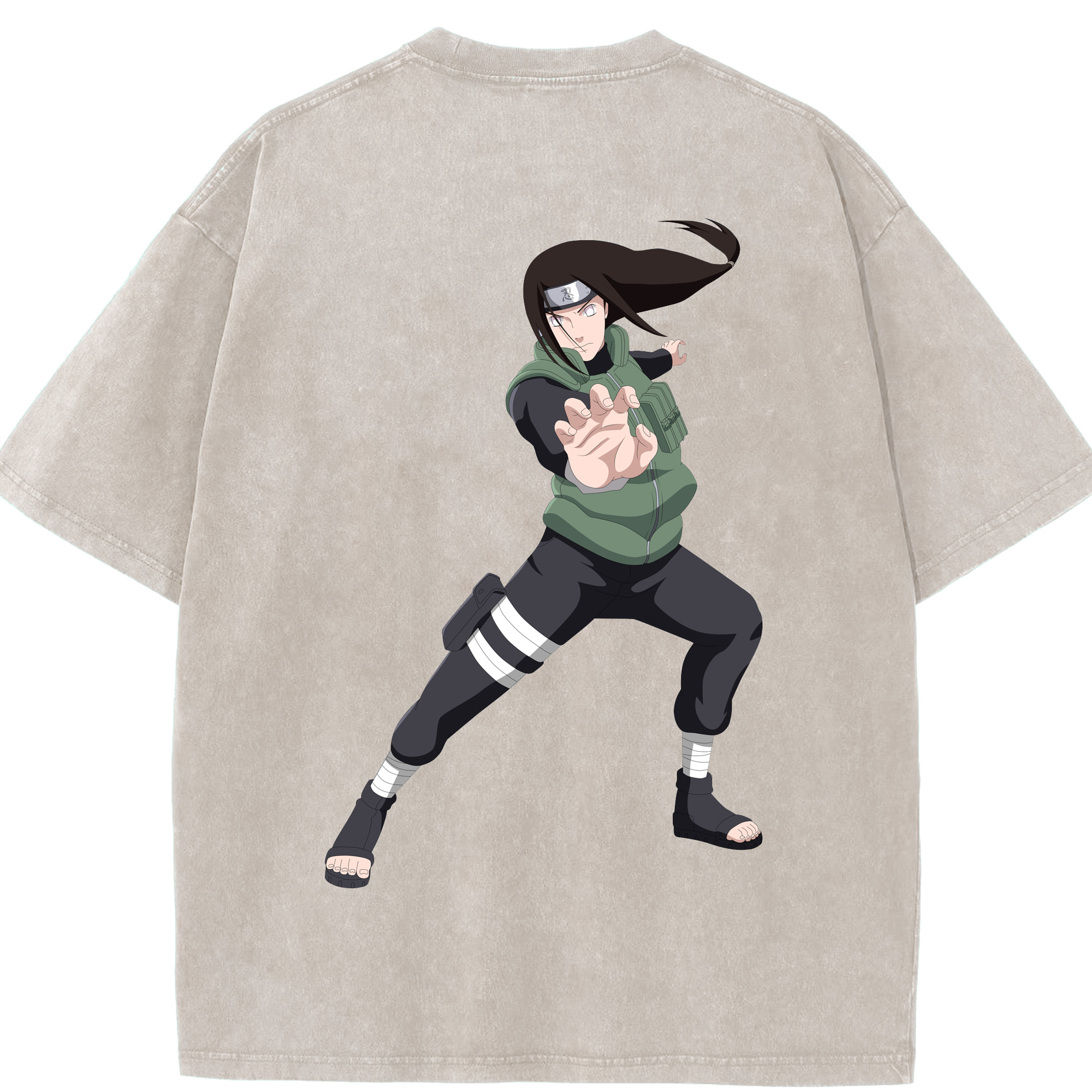 （画像用） NARUTO -ナルト- 日向ネジ Hyūga Neji 綿100% ヴィンテージ風 半袖Tシャツ（背面プリント）