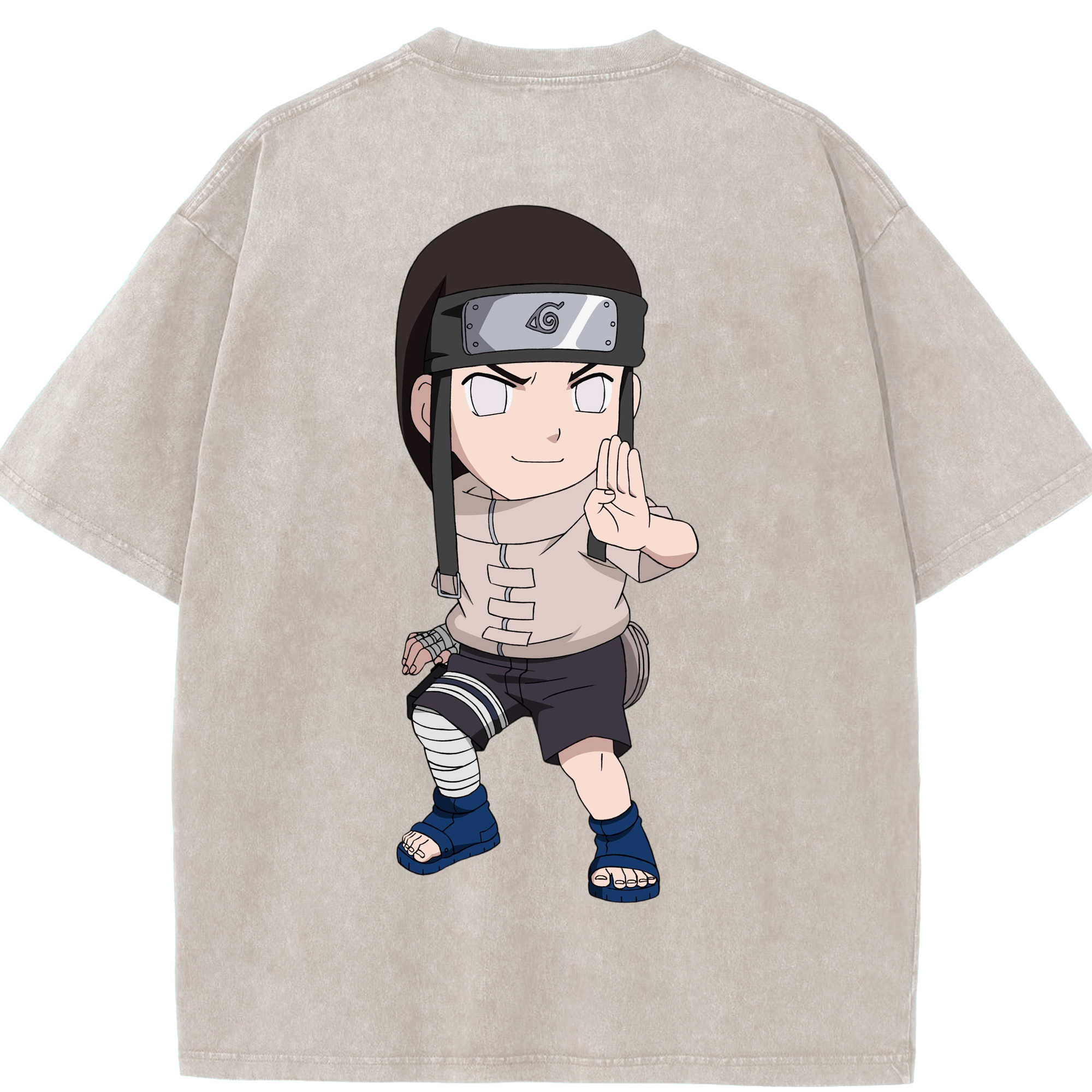 （画像用） NARUTO -ナルト- 日向ネジ Hyūga Neji 綿100% ヴィンテージ風 半袖Tシャツ（背面プリント）
