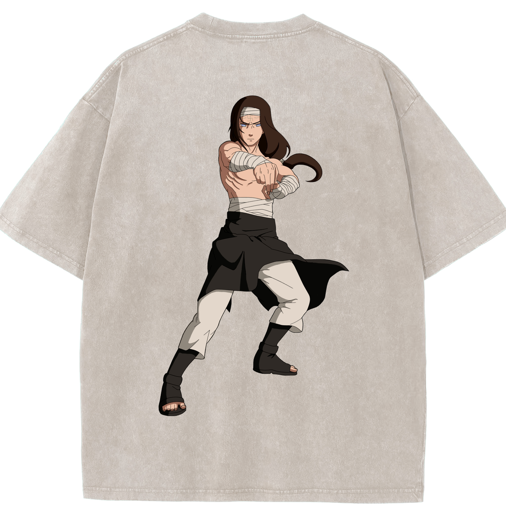 （画像用） NARUTO -ナルト- 日向ネジ Hyūga Neji 綿100% ヴィンテージ風 半袖Tシャツ（背面プリント）