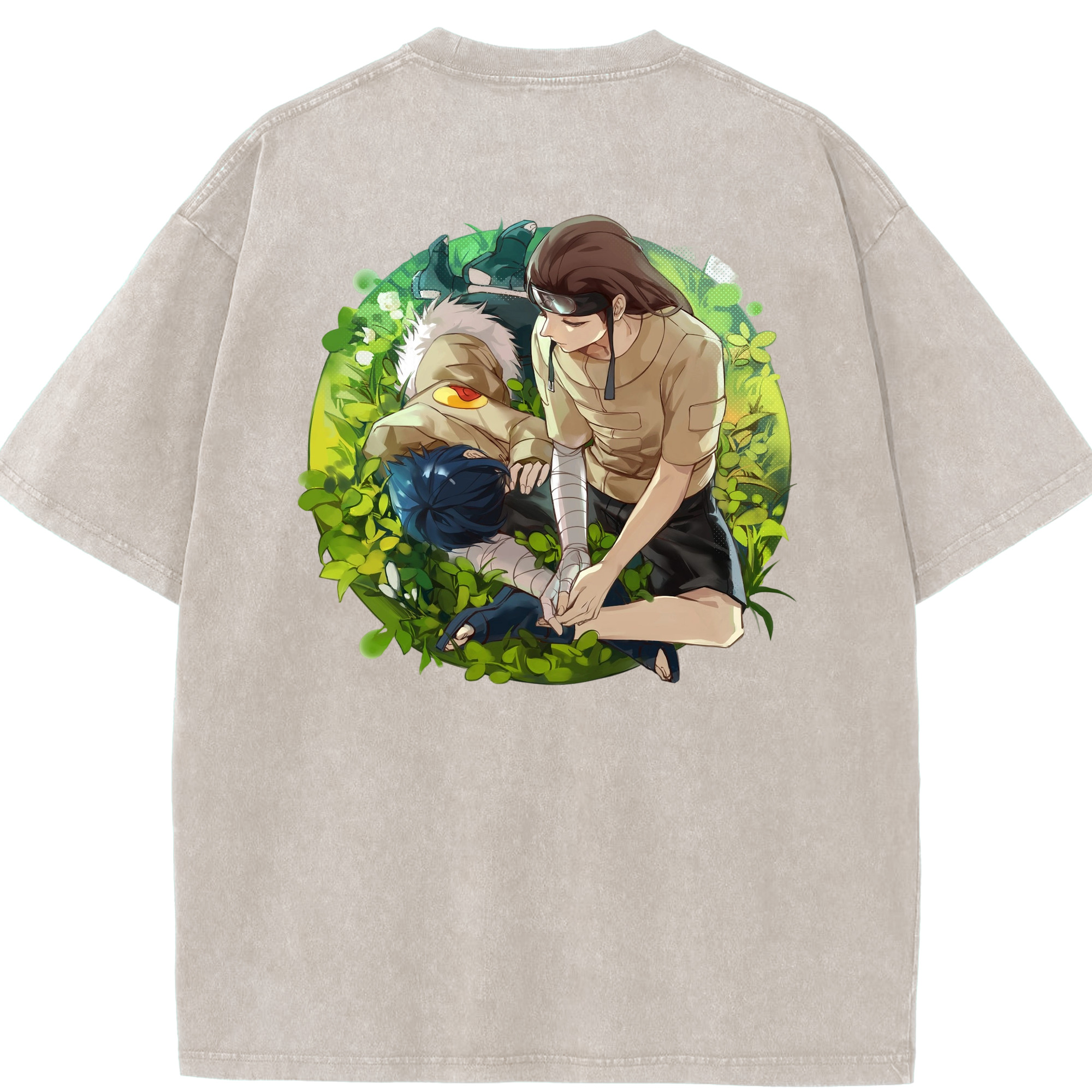 （画像用） NARUTO -ナルト- 日向ネジ Hyūga Neji 綿100% ヴィンテージ風 半袖Tシャツ（背面プリント）