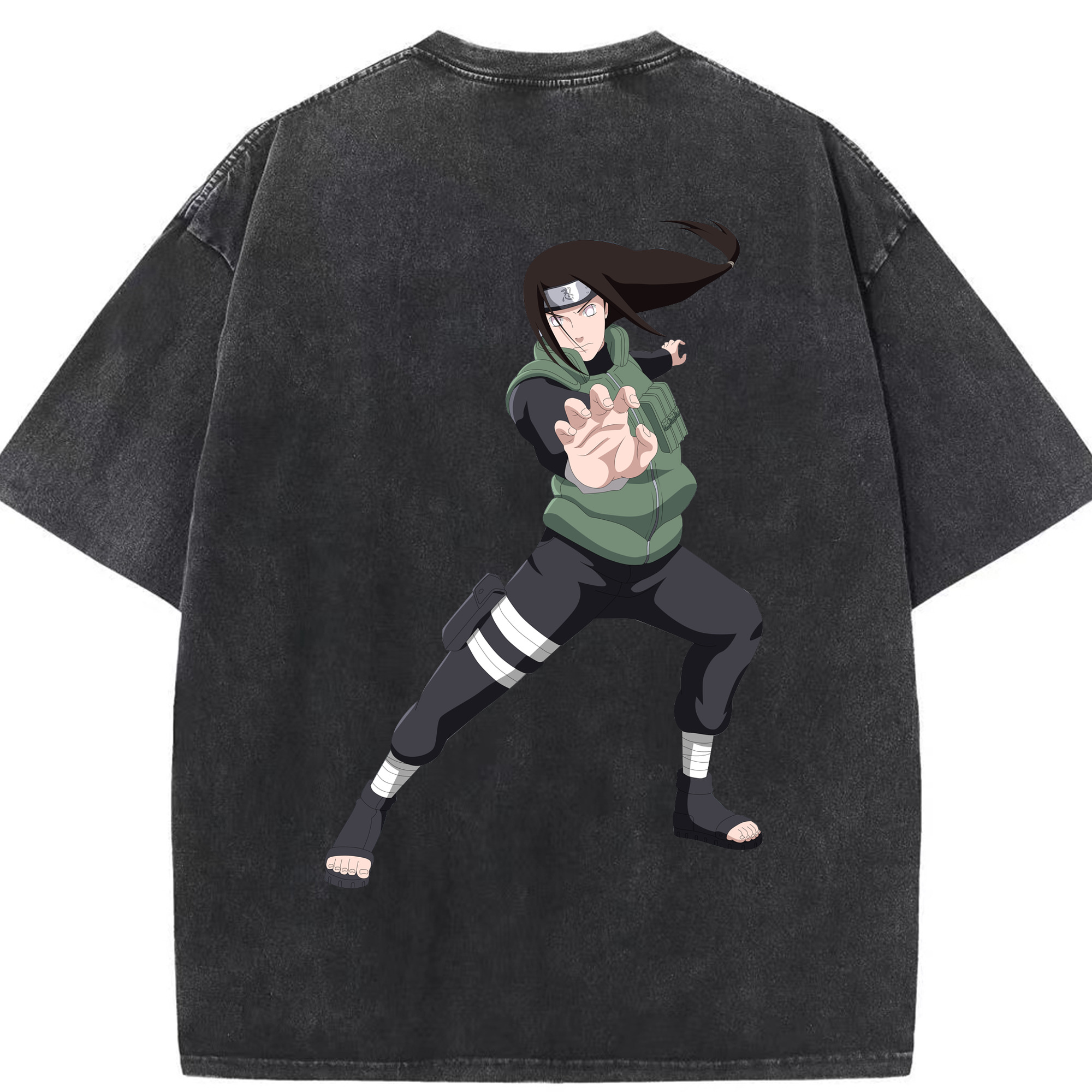 （画像用） NARUTO -ナルト- 日向ネジ Hyūga Neji 綿100% ヴィンテージ風 半袖Tシャツ（背面プリント）