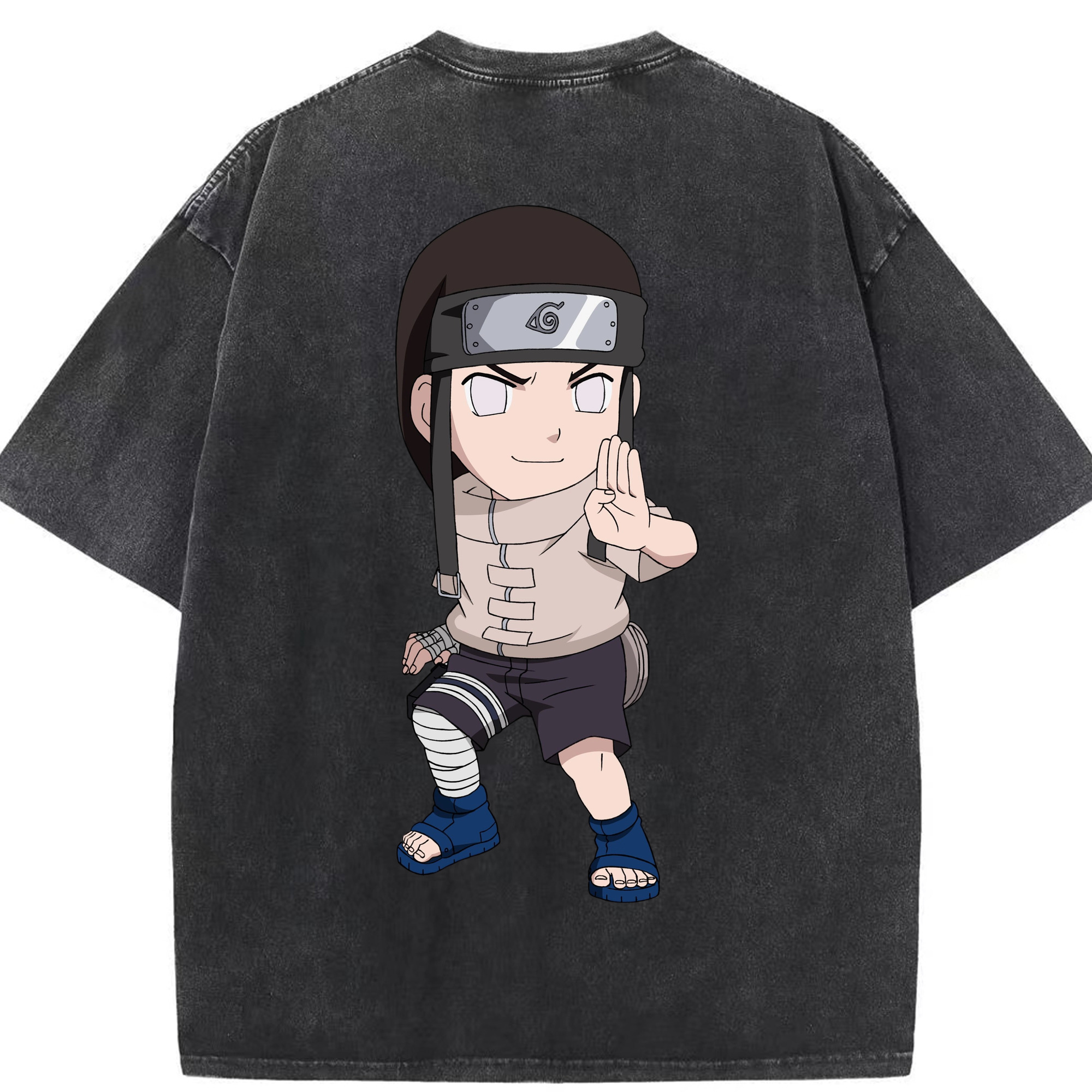 （画像用） NARUTO -ナルト- 日向ネジ Hyūga Neji 綿100% ヴィンテージ風 半袖Tシャツ（背面プリント）