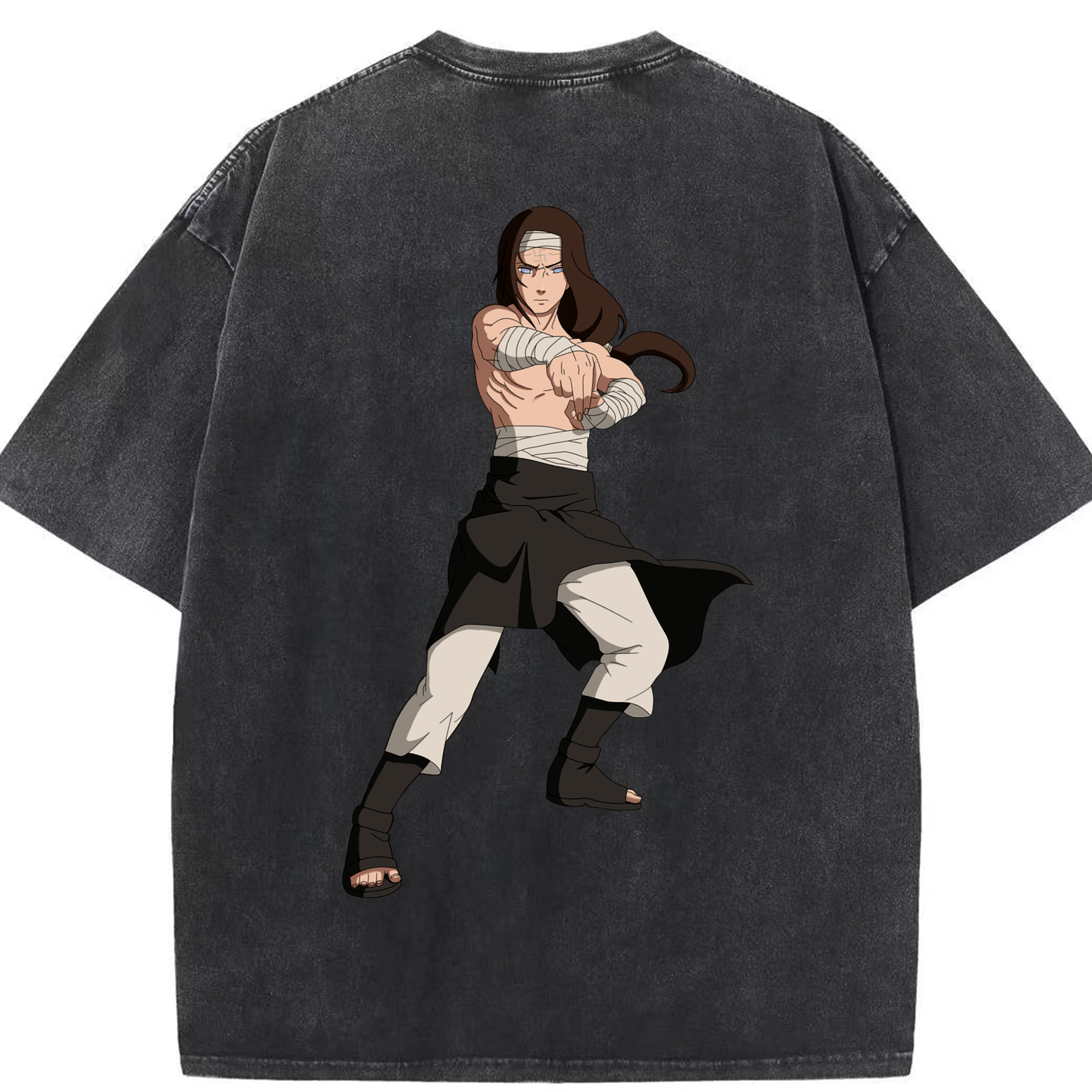 （画像用） NARUTO -ナルト- 日向ネジ Hyūga Neji 綿100% ヴィンテージ風 半袖Tシャツ（背面プリント）